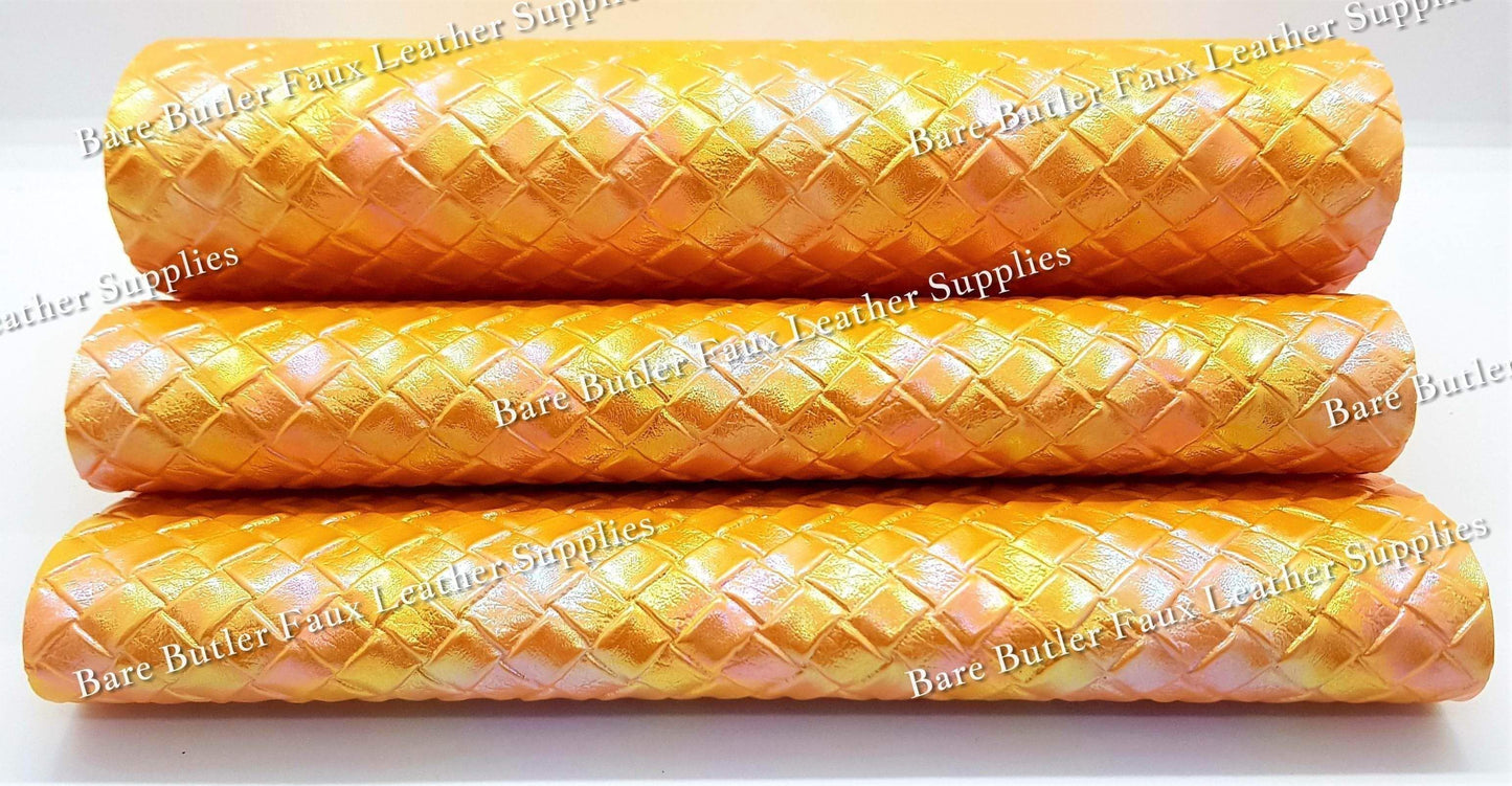 Basket Weave Metallic Yellow - Basket, Faux, Faux Leather, Leather, leatherette, pattern, weave - Bare Butler Faux Leather Supplies