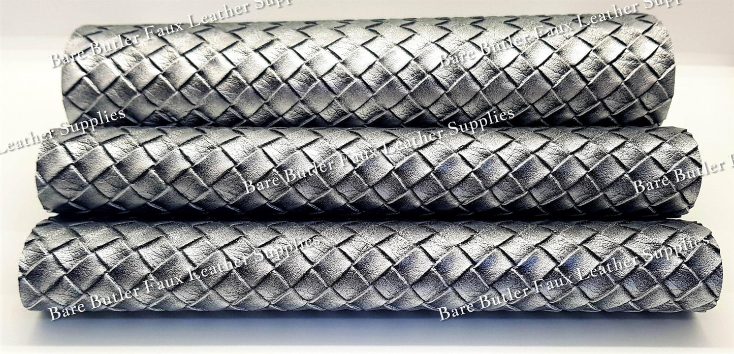 Basket weave Silver - Faux, Faux Leather, Floral, Glitter - Bare Butler Faux Leather Supplies