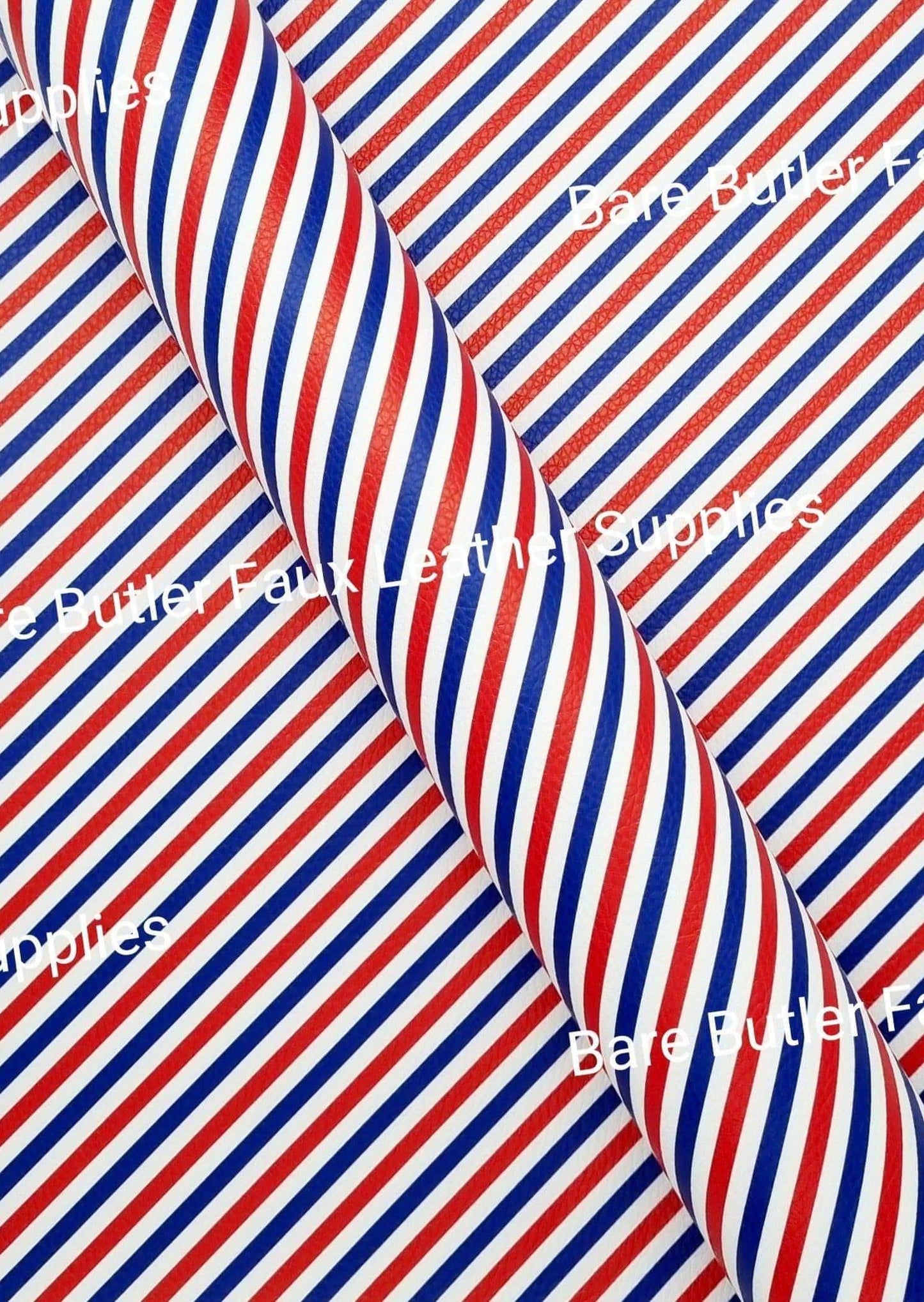 Blue & Red Diagonal Stripe Litchi - Fabric, Faux, Faux Leather, Leather, leatherette, Litchi - Bare Butler Faux Leather Supplies