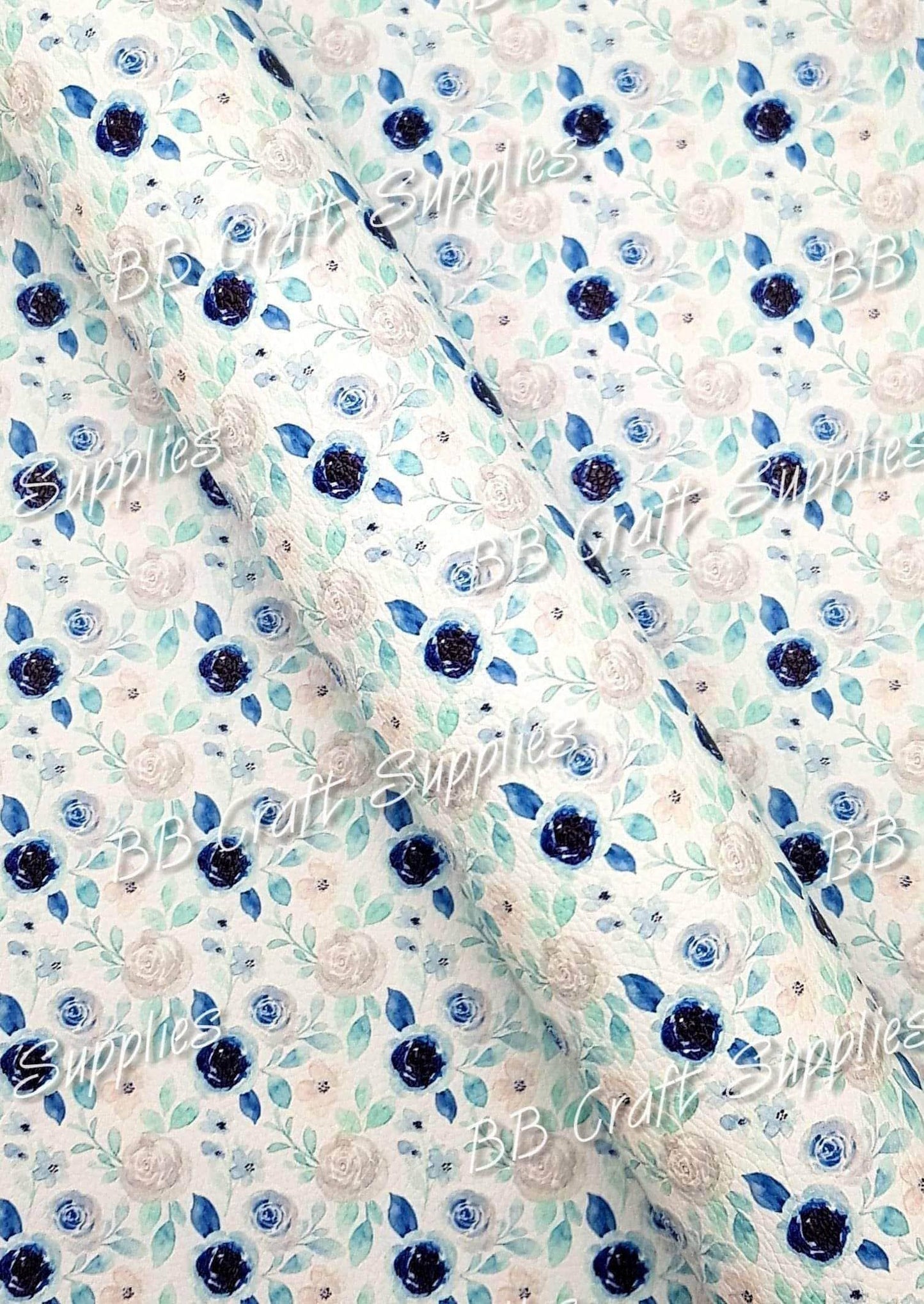 Blue Florals Litchi - blue, Faux, Faux Leather, Flora, floral, Florals, flower, Flowers, Leather, leatherette, Litchi - Bare Butler Faux Leather Supplies