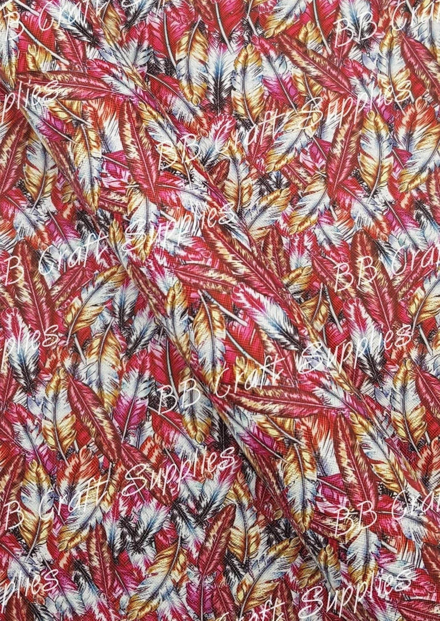 Boho Feathers Faux Leather - animal, Boho, Faux, Faux Leather, feathers, Leather, leatherette, pattern - Bare Butler Faux Leather Supplies