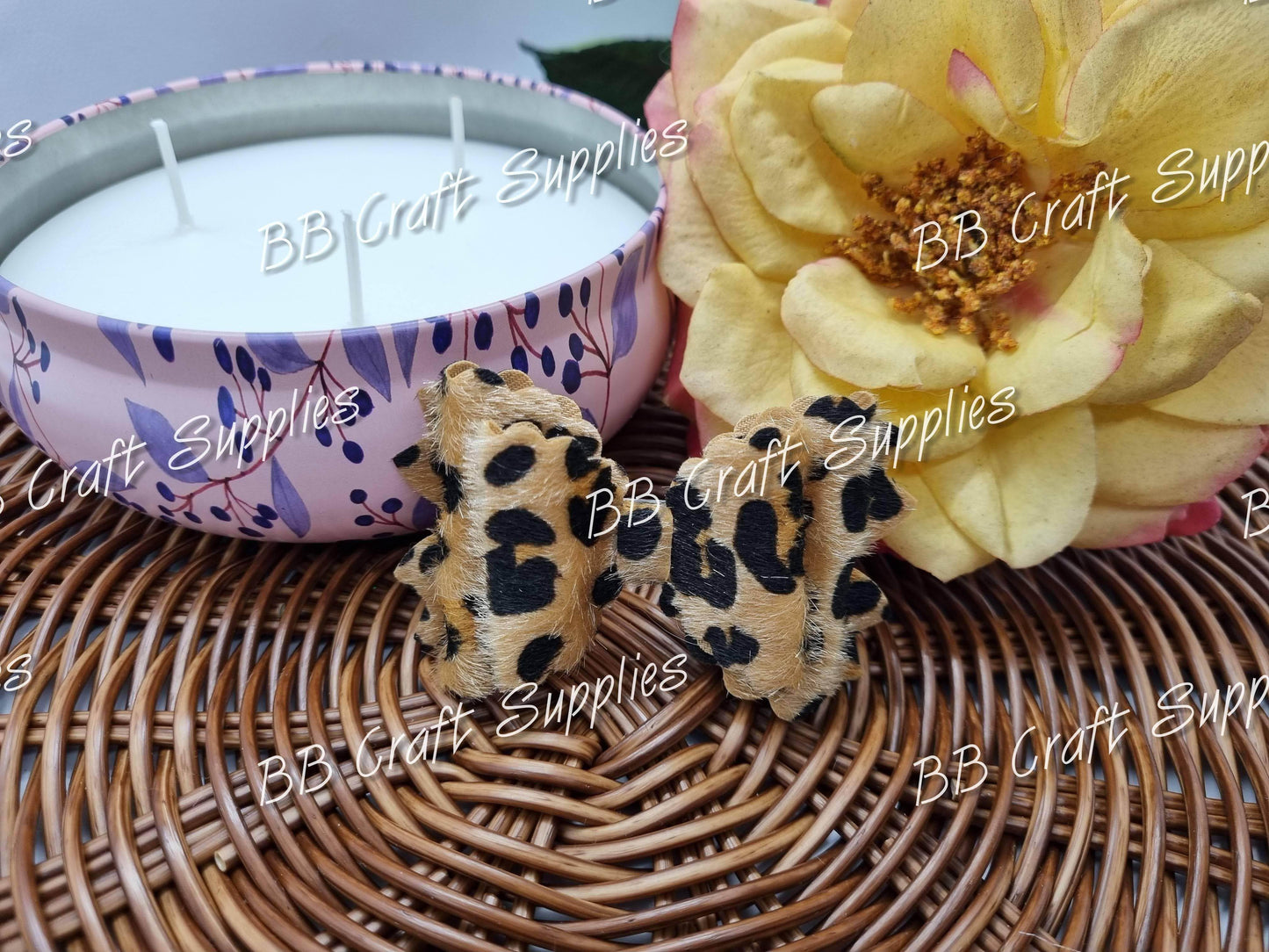 Brown Leopard Bow 3.5in - bow, Leopard - Bare Butler Faux Leather Supplies