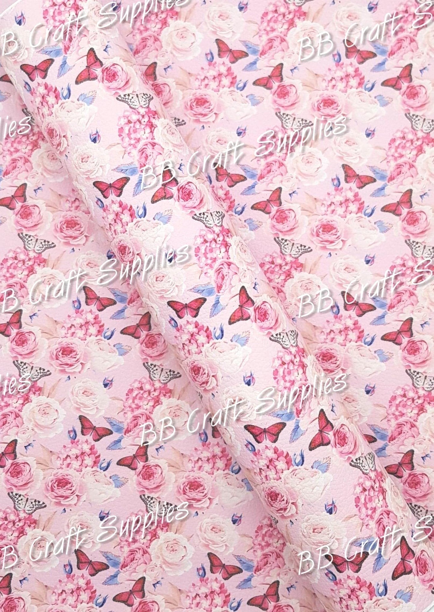 Butterfly Garden Flowers Pink - animal, Butterfly, Faux, Faux Leather, floral, flower, garden, Leather, leatherette, litchi, pink - Bare Butler Faux Leather Supplies