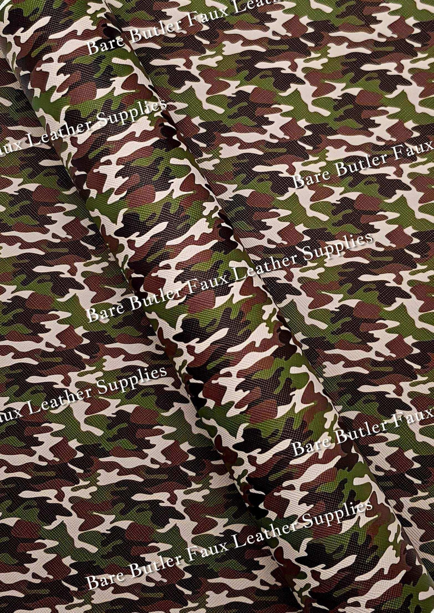 Camo Faux Leather - Army, Camo, Camouflaged, Faux, Faux Leather, green, Leather, Litchi - Bare Butler Faux Leather Supplies