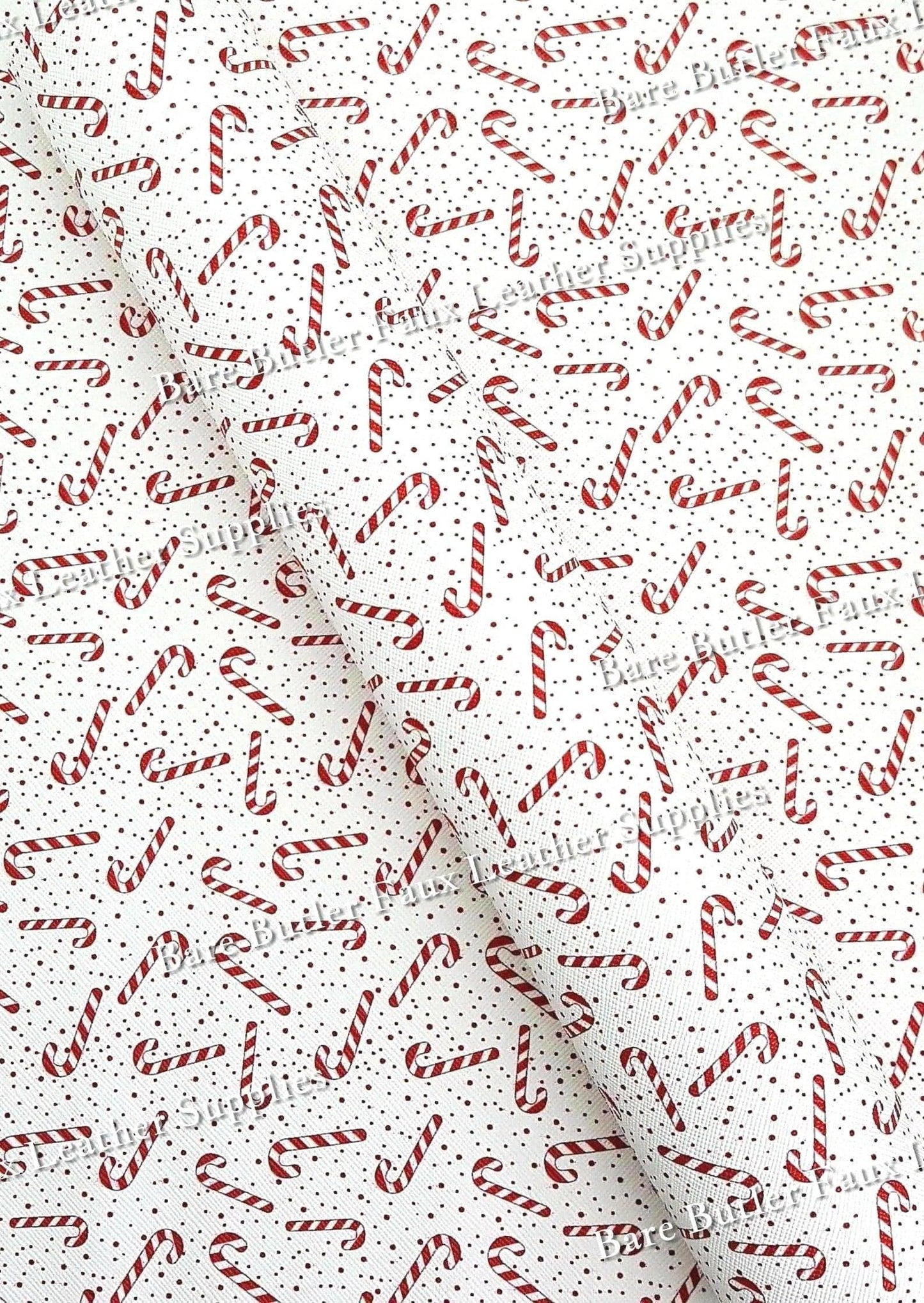 Candy Canes Faux Leather - candy cane, Candy Canes, chimney, christmas, Faux, Faux Leather, Leather, leatherette - Bare Butler Faux Leather Supplies
