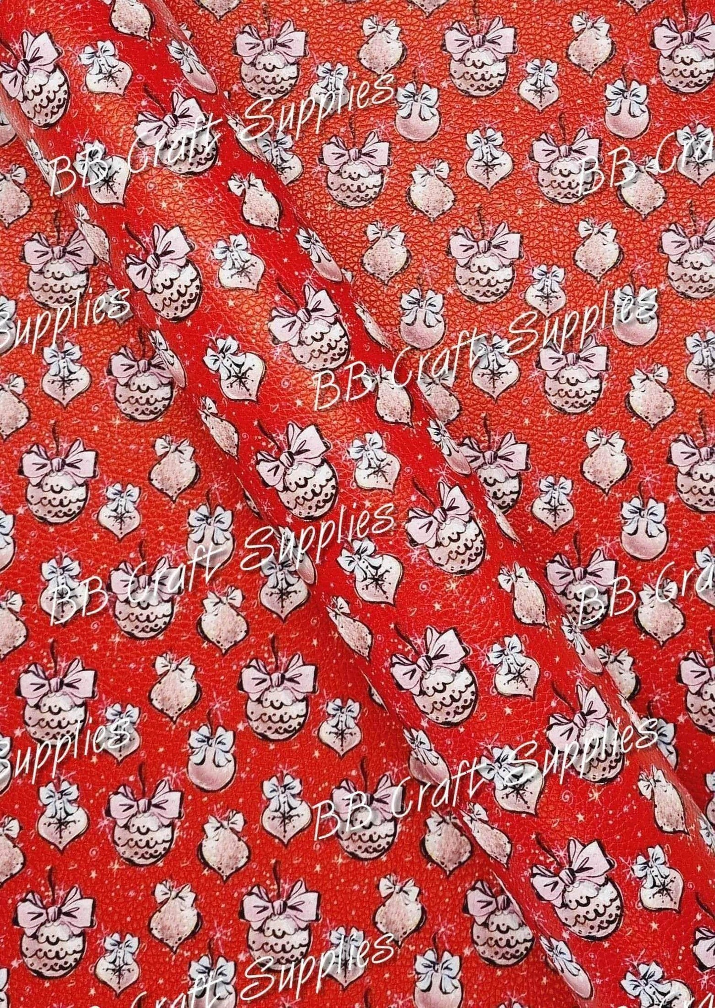 Christmas Baubles Red Litchi - baubles, Christmas, decoration, decorations, Faux, Faux Leather, Leather, leatherette, Litchi, Tree, Trees - Bare Butler Faux Leather Supplies