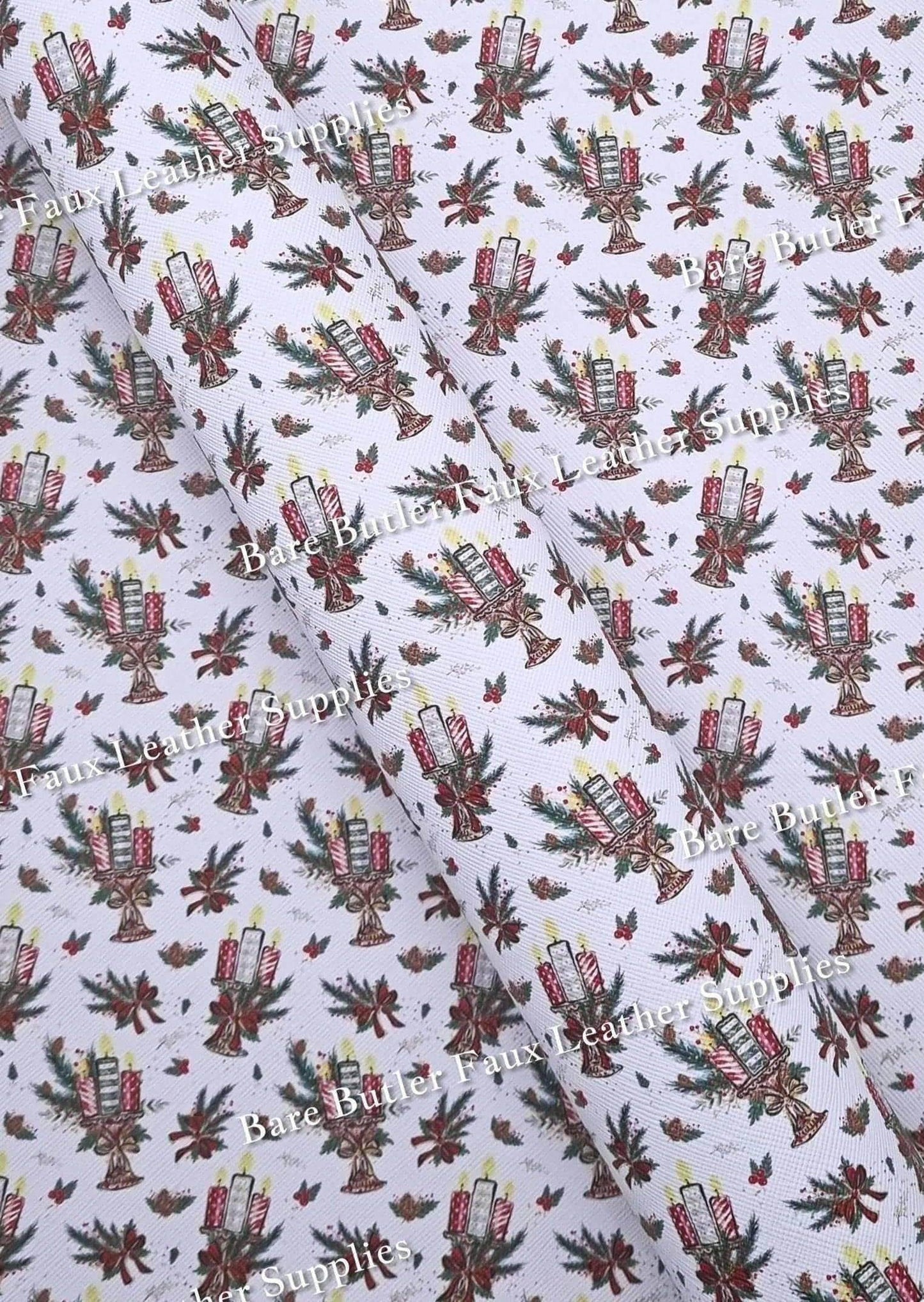 Christmas Candle Faux Leather - Christmas Candle, Faux, Faux Leather, floral, Leather, leatherette, Litchi - Bare Butler Faux Leather Supplies