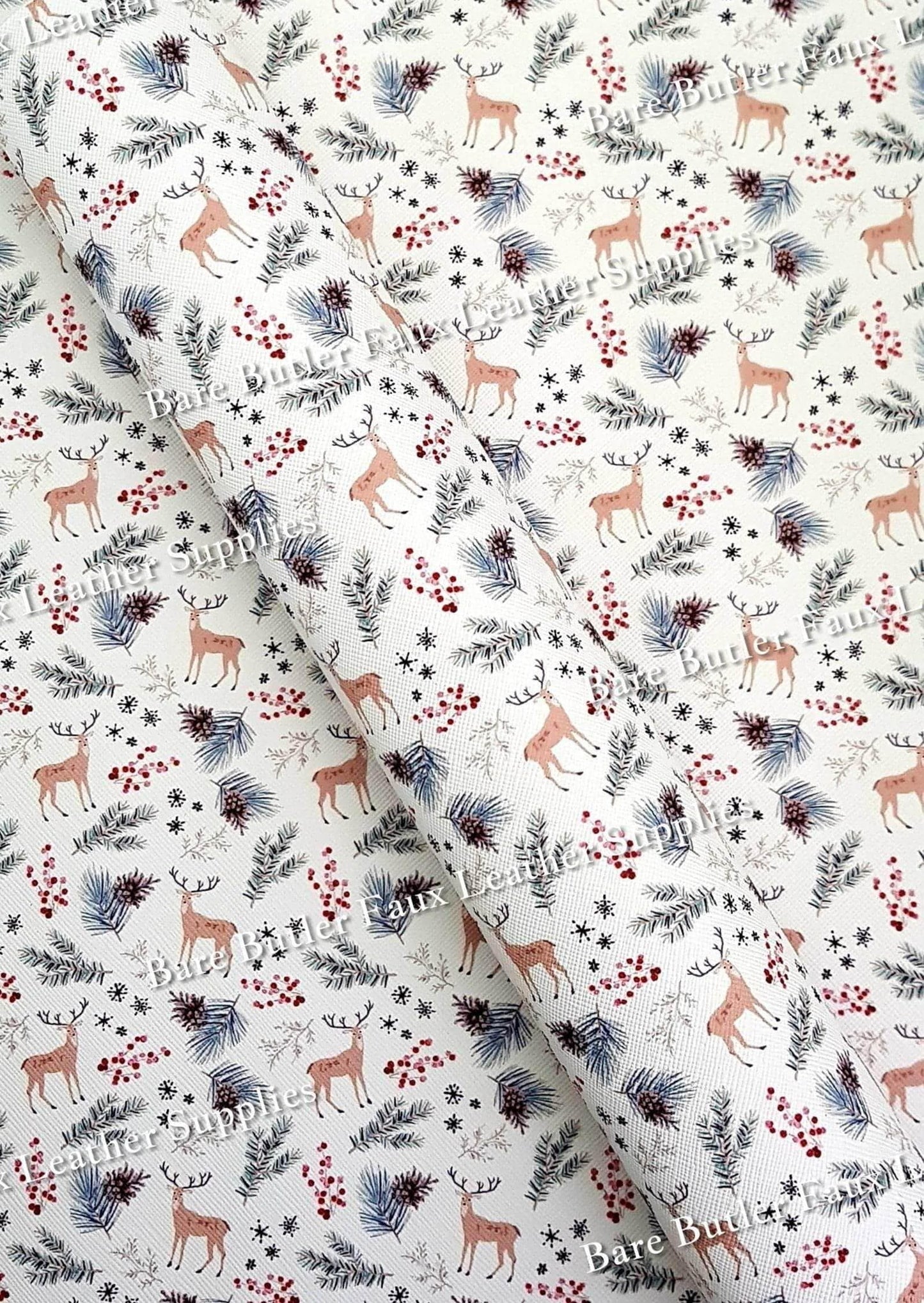 Christmas Deer's Faux Leather - christmas, deer, deers, Faux, Faux Leather, Leather, leatherette, pattern, renideer - Bare Butler Faux Leather Supplies