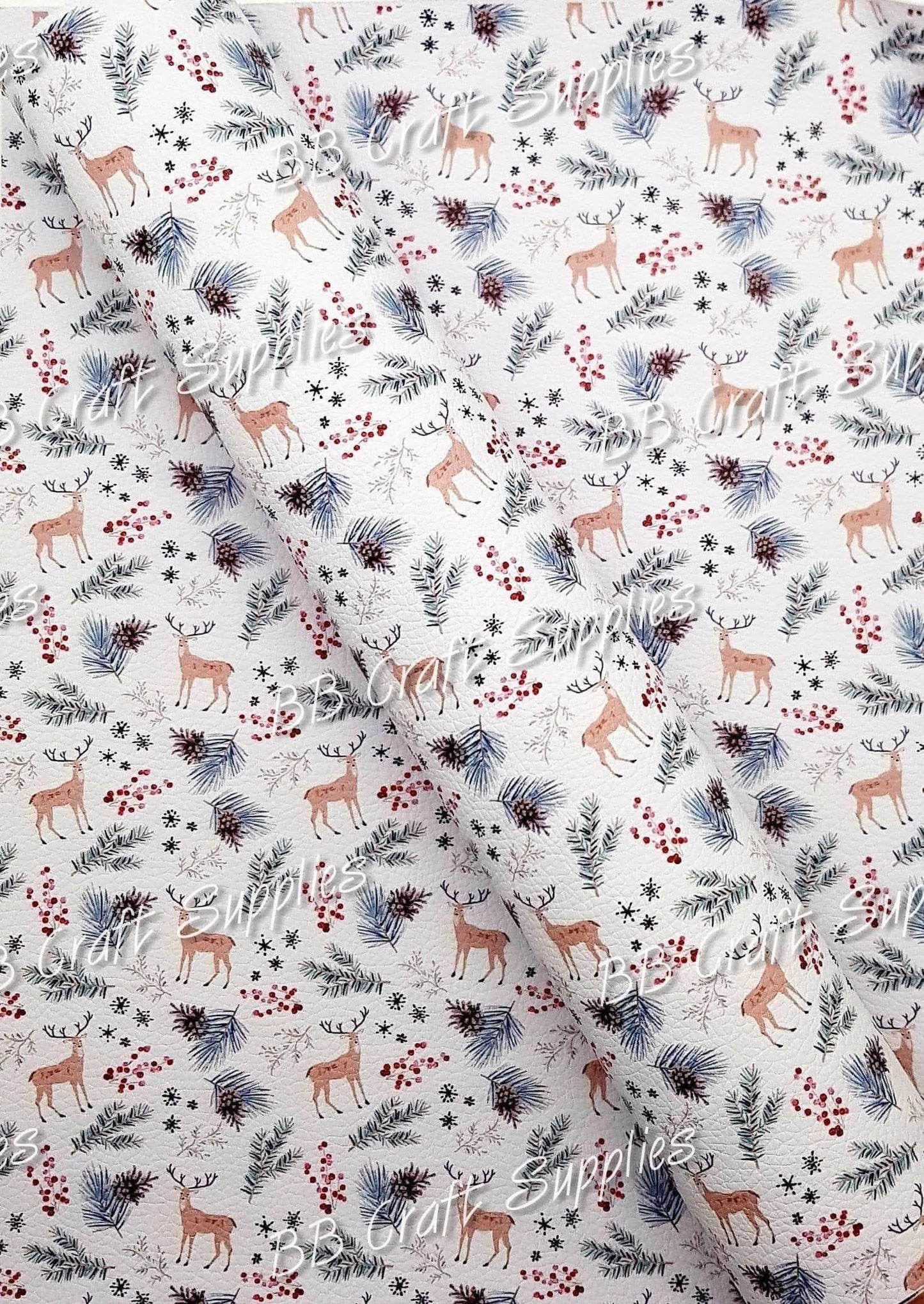 Christmas Deer's Litchi - Christmas, deer, deers, Faux, Faux Leather, Leather, leatherette, Litchi, Reindeer, renideer - Bare Butler Faux Leather Supplies
