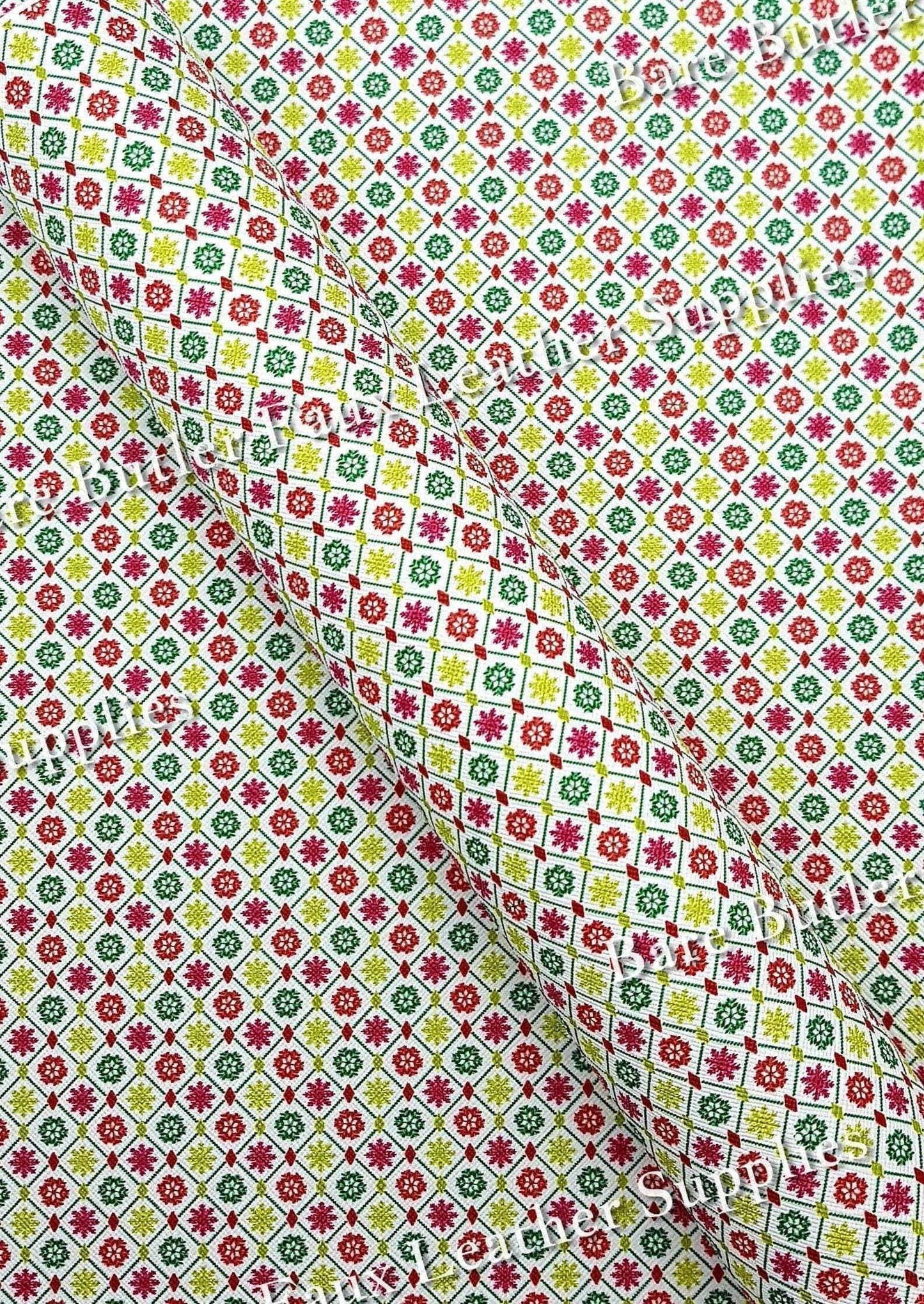Christmas Diamond Pattern Faux Leather - Christmas, Diamond, Diamond Tile Pattern, Faux, Faux Leather, Leather, leatherette - Bare Butler Faux Leather Supplies