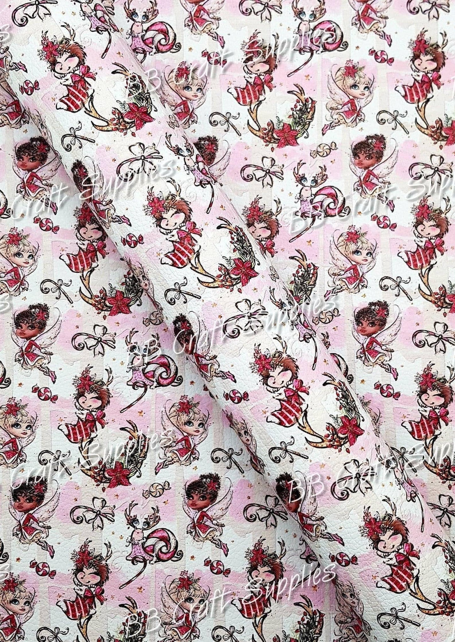 Christmas Fairies Litchi - Christmas, fairies, fairy, Faux, Faux Leather, Leather, leatherette, Litchi - Bare Butler Faux Leather Supplies