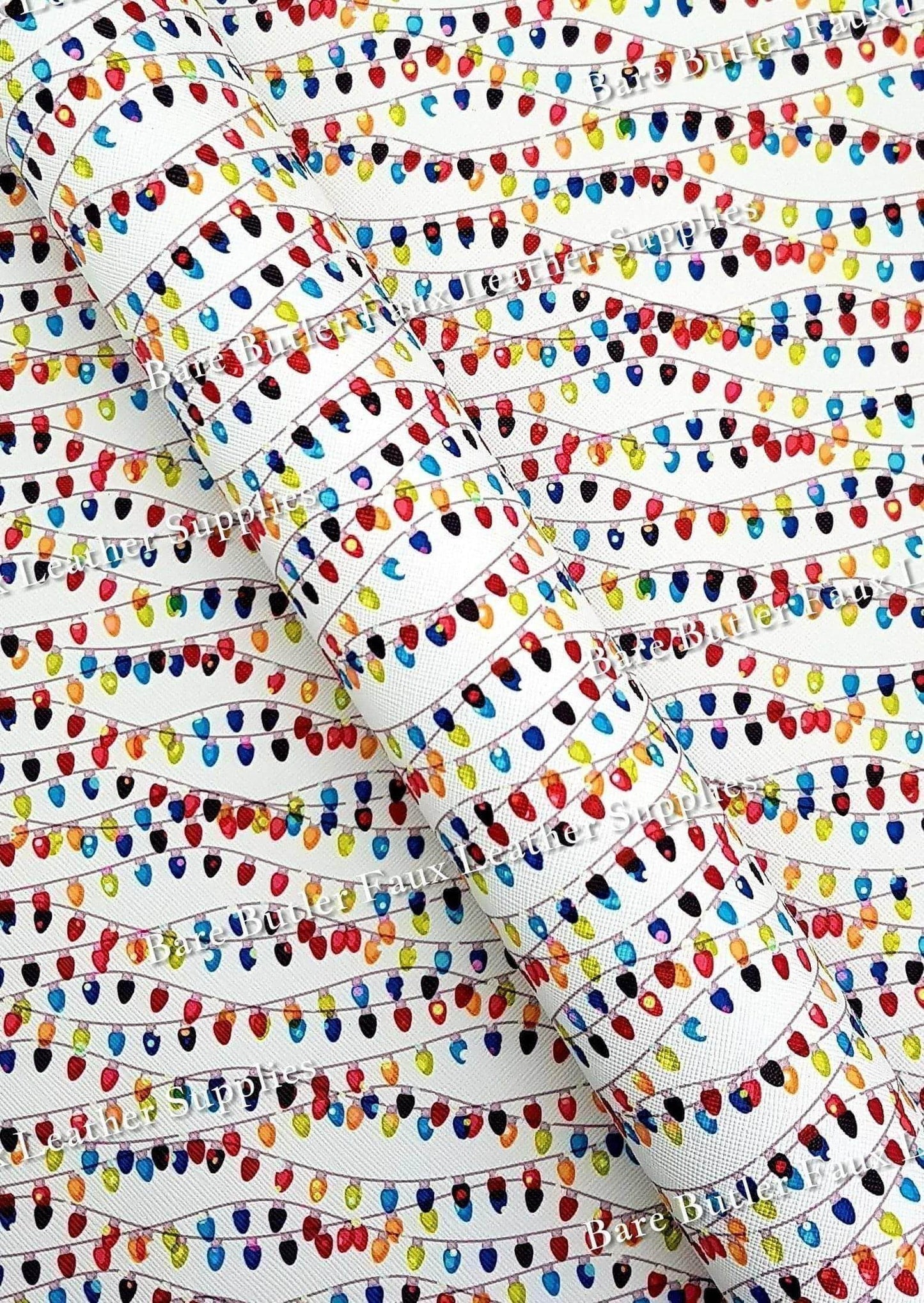 Christmas Festive Lights White Faux Leather - christmas, Faux, Faux Leather, Leather, leatherette, Lights, pattern - Bare Butler Faux Leather Supplies