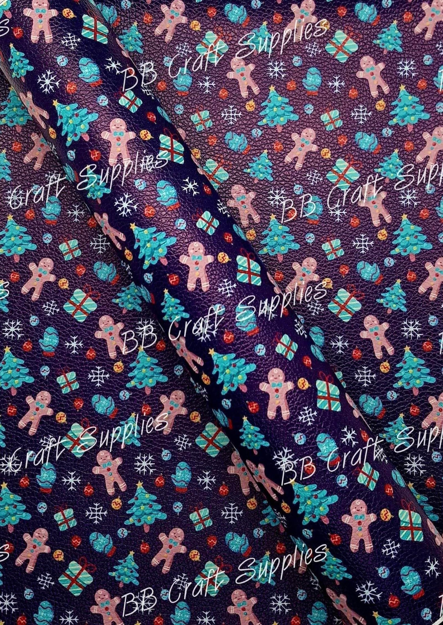 Christmas Gingerbread Man Litchi - Christmas, Faux, Faux Leather, Gingerbread, Leather, leatherette, Litchi, man - Bare Butler Faux Leather Supplies