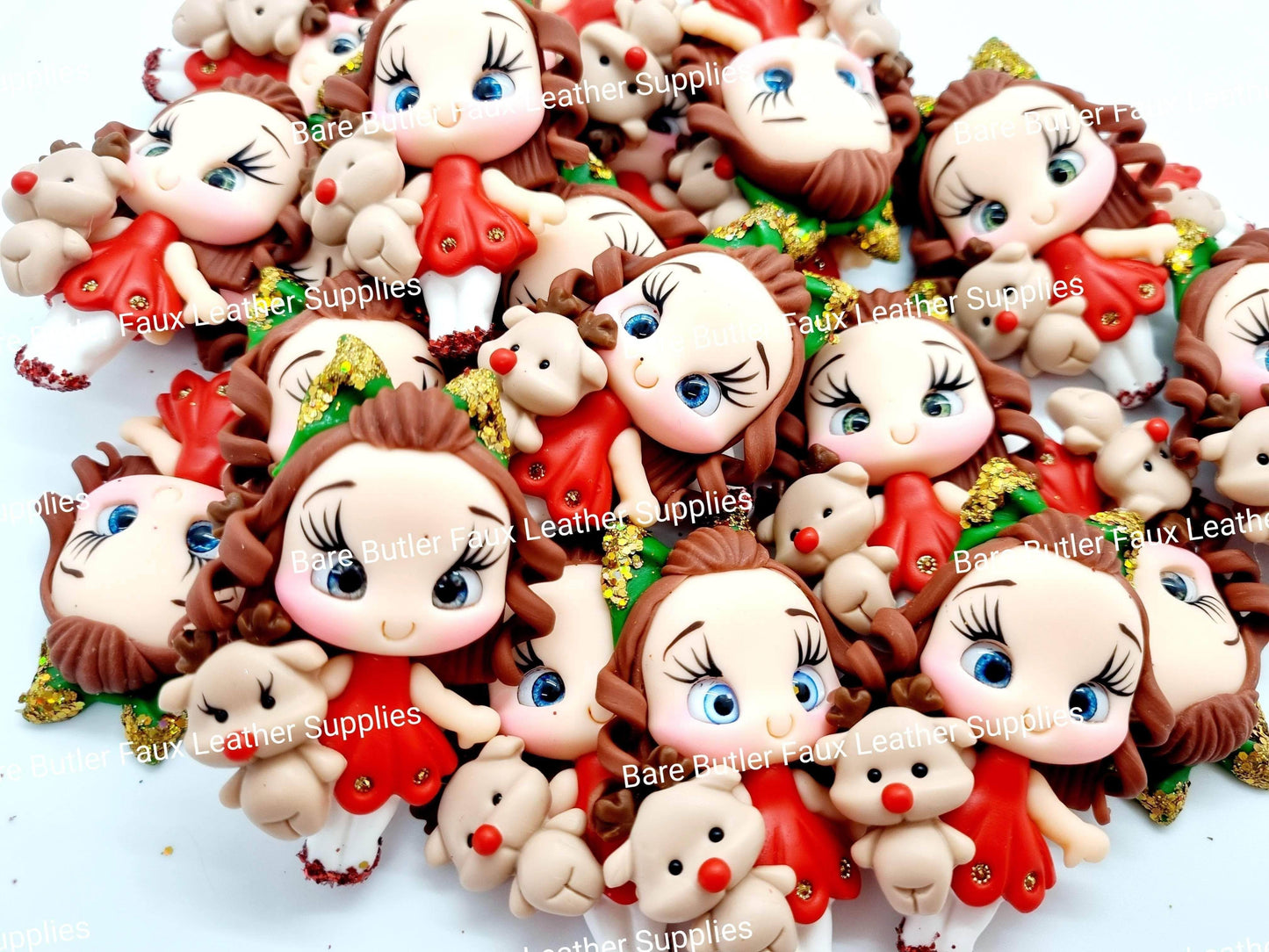 Christmas Girl and her Reindeer - Clay, Clays, girl - Bare Butler Faux Leather Supplies