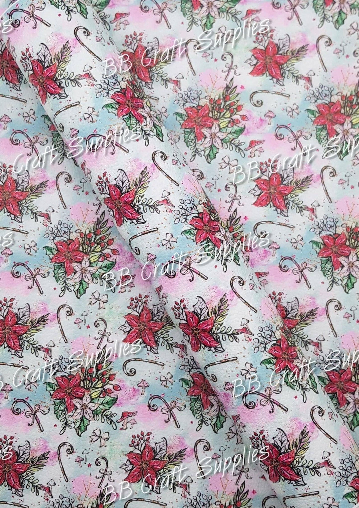 Christmas It's Feeling a lot like Christmas Litchi - Christmas, Faux, Faux Leather, Leather, leatherette, Litchi, poinsettia, Poinsettias - Bare Butler Faux Leather Supplies