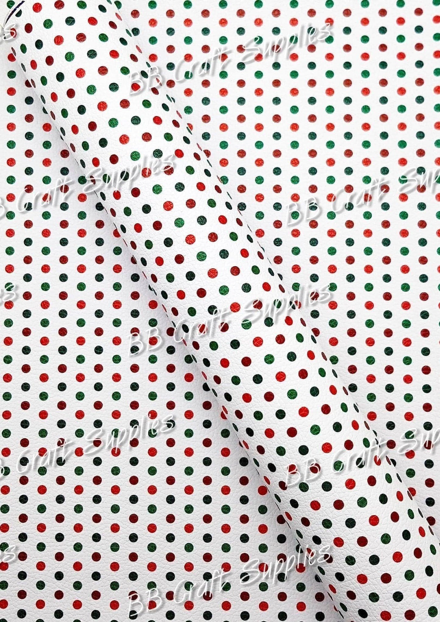 Christmas Red & Green Dots Litchi - Christmas, Dots, Faux, Faux Leather, green, Leather, leatherette, Litchi, red, Whats New - Bare Butler Faux Leather Supplies