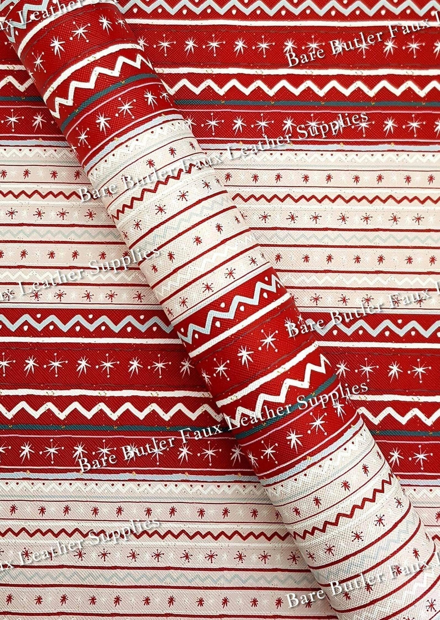 Christmas Red Pattern Faux Leather - chimney, christmas, Faux, Faux Leather, Leather, leatherette, pattern, Red - Bare Butler Faux Leather Supplies