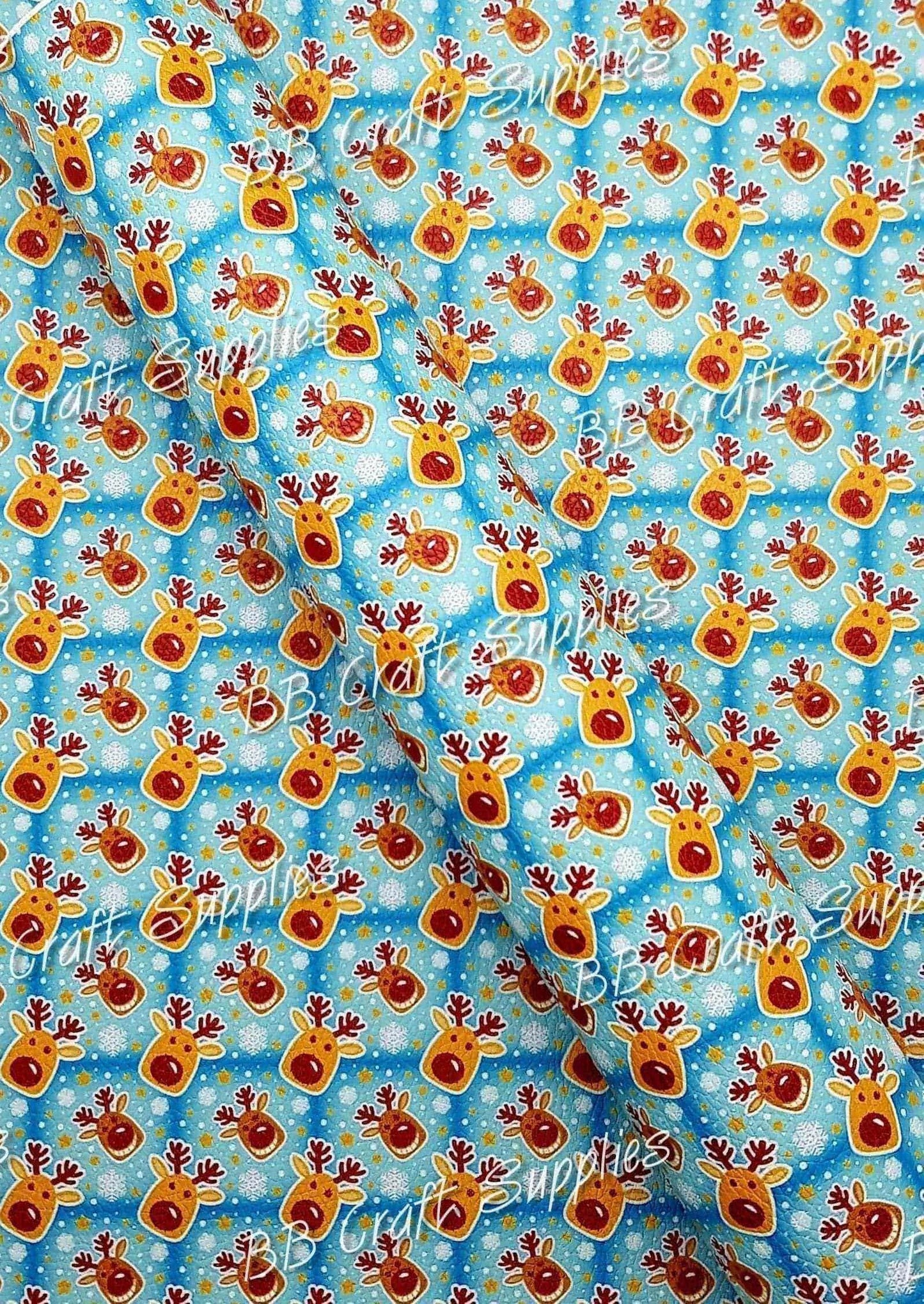 Christmas Reindeer Red Nose Litchi - Christmas, Faux, Faux Leather, Leather, leatherette, Litchi, reindeer, santa - Bare Butler Faux Leather Supplies