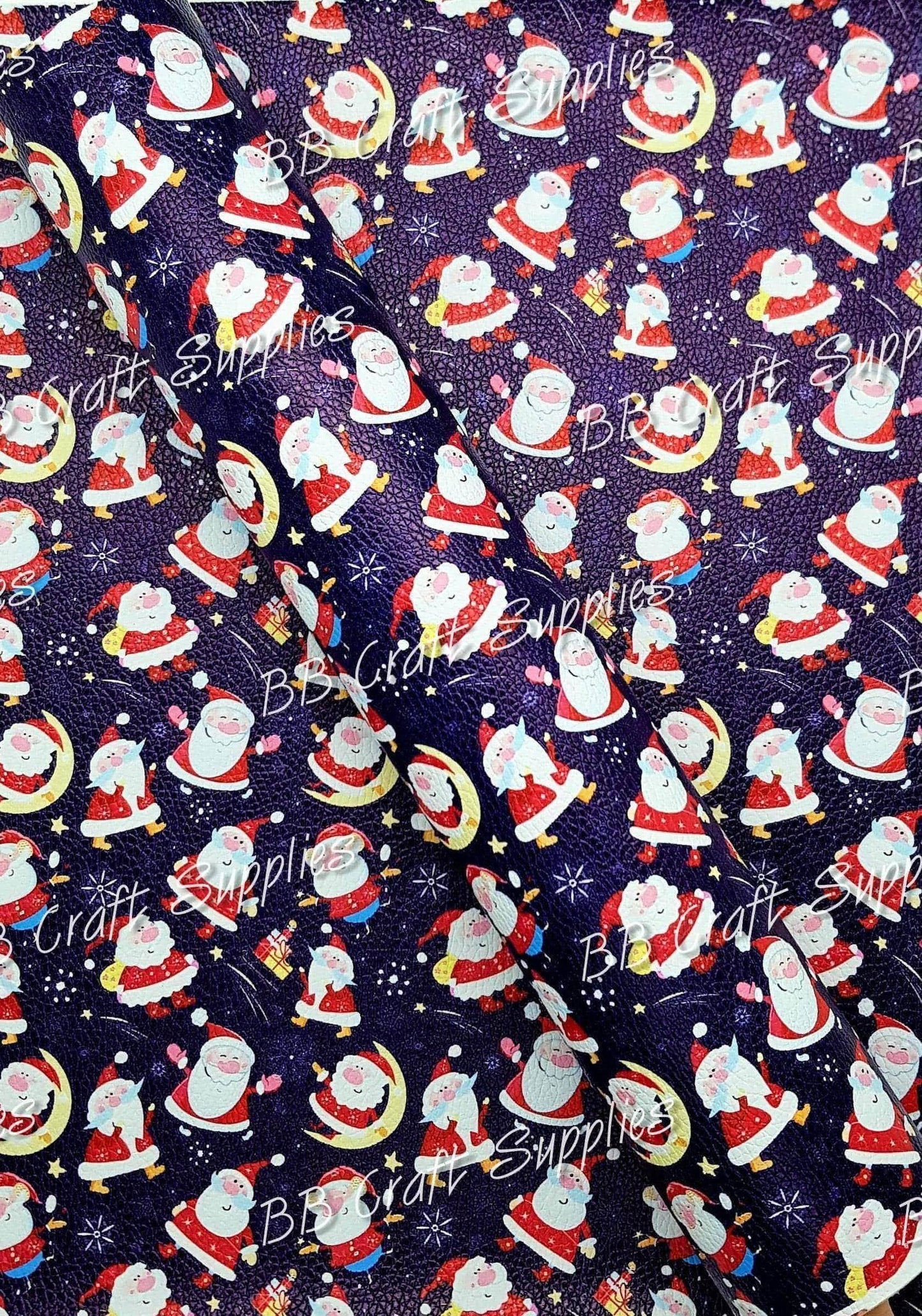 Christmas Santa Blue Litchi - Faux, Faux Leather, Leather, leatherette, Litchi, santa - Bare Butler Faux Leather Supplies