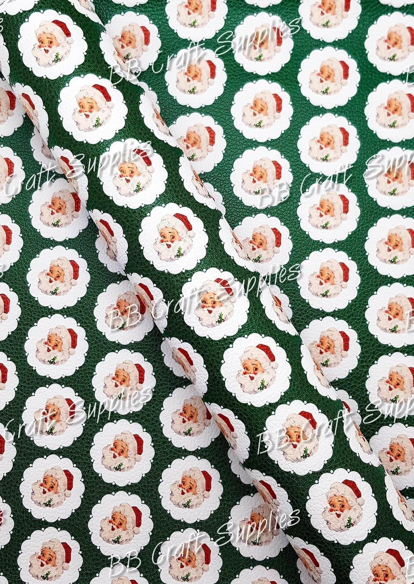 Christmas Santa Patch Green Litchi - Christmas, Faux, Faux Leather, Leather, leatherette, Litchi, santa - Bare Butler Faux Leather Supplies