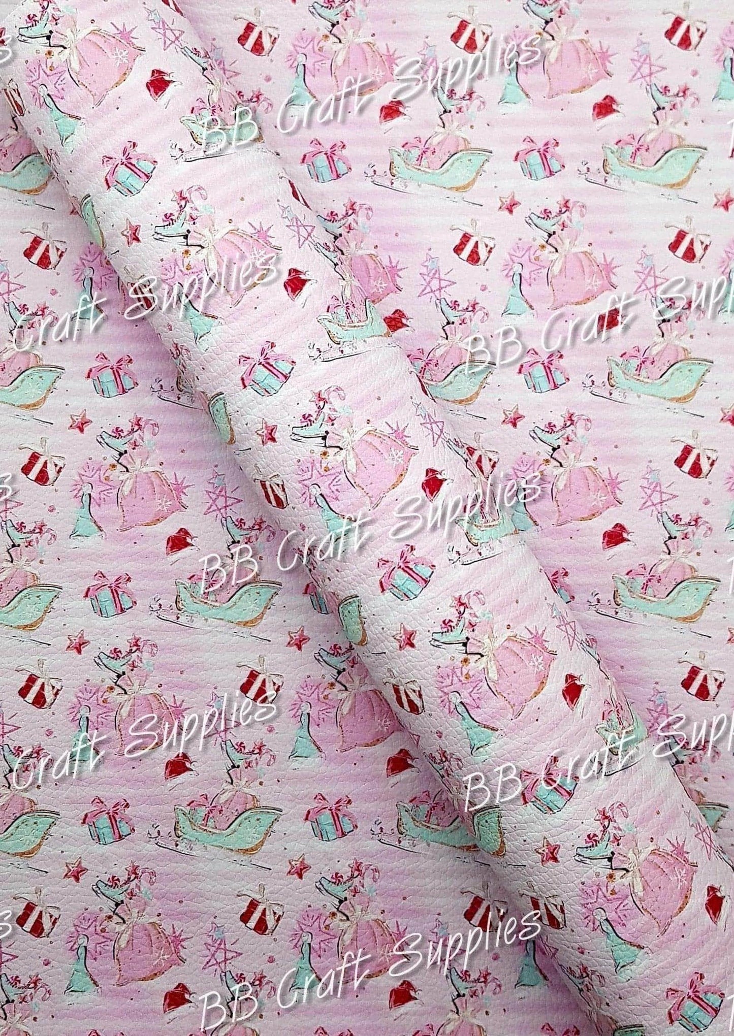 Christmas Santa's Magical Sleigh Litchi - Faux, Faux Leather, Leather, leatherette, Litchi, Magical, sant, santa, sleigh - Bare Butler Faux Leather Supplies