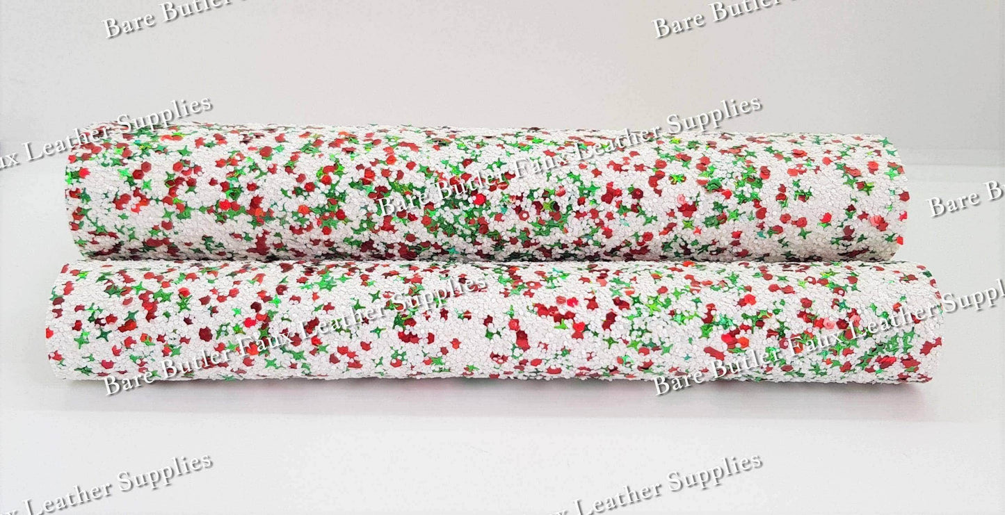 Chunky Glitter - Red & Green Christmas Sparkles - christmas, Chunky, Faux, Faux Leather, glitter, gold, Green, leather, leatherette, red - Bare Butler Faux Leather Supplies
