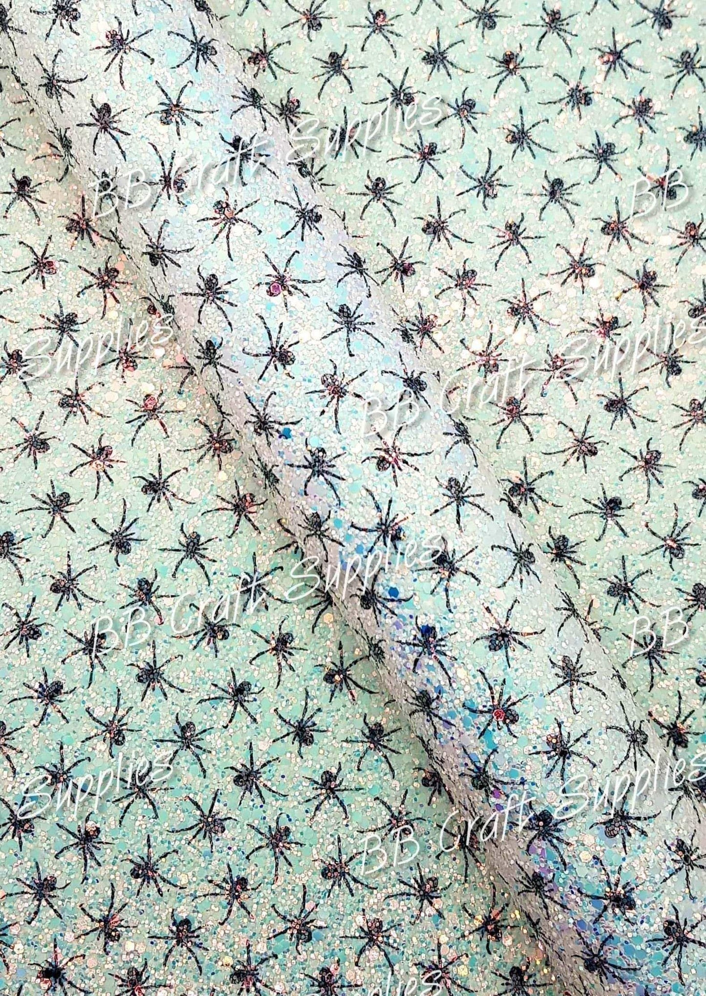 Chunky Glitter - Spiders - Black, Chunky, Faux, Faux Leather, glitter, leather, leatherette, spiderman - Bare Butler Faux Leather Supplies