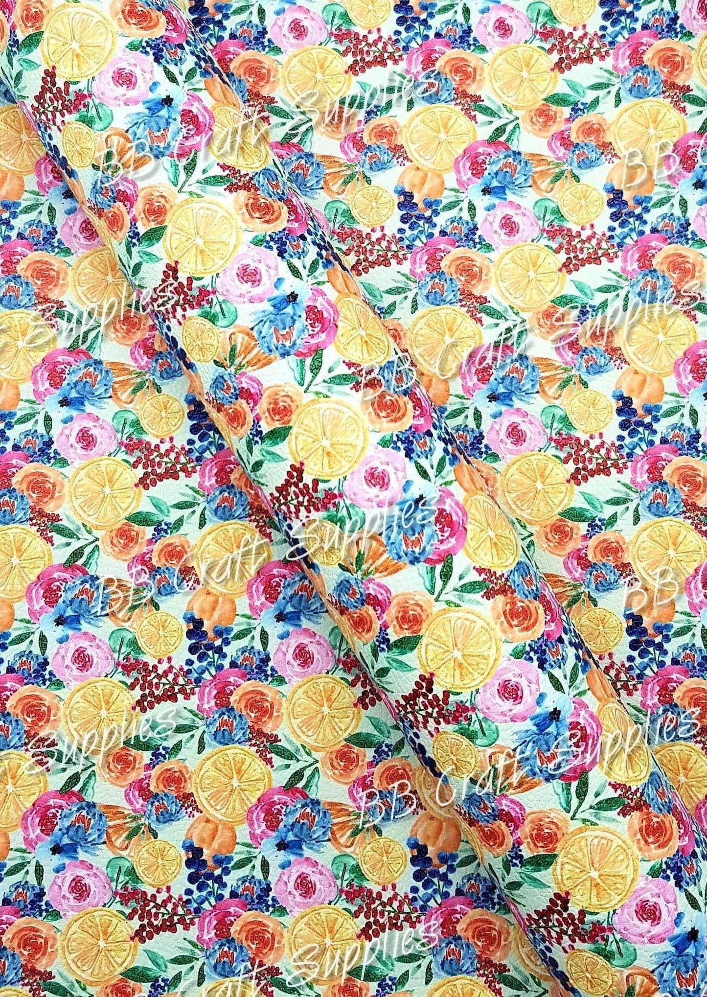 Citrus Blossom Litchi - citrus, Faux, Faux Leather, Flora, floral, Florals, flower, Flowers, Leather, leatherette, Litchi, Rose, Rose's - Bare Butler Faux Leather Supplies