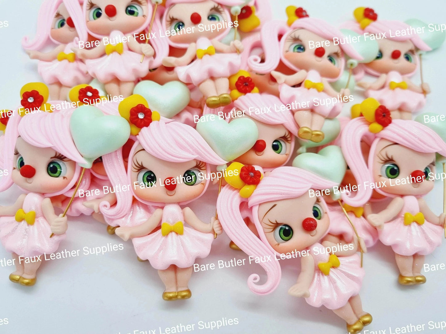 Clowning Around - Green Heart Balloon - Circus, Clay, Clays, clown - Bare Butler Faux Leather Supplies