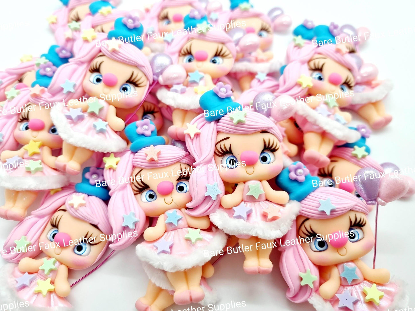 Clowning Around - Pink./Purple Balloons - Clay, Clays, clown, girl - Bare Butler Faux Leather Supplies