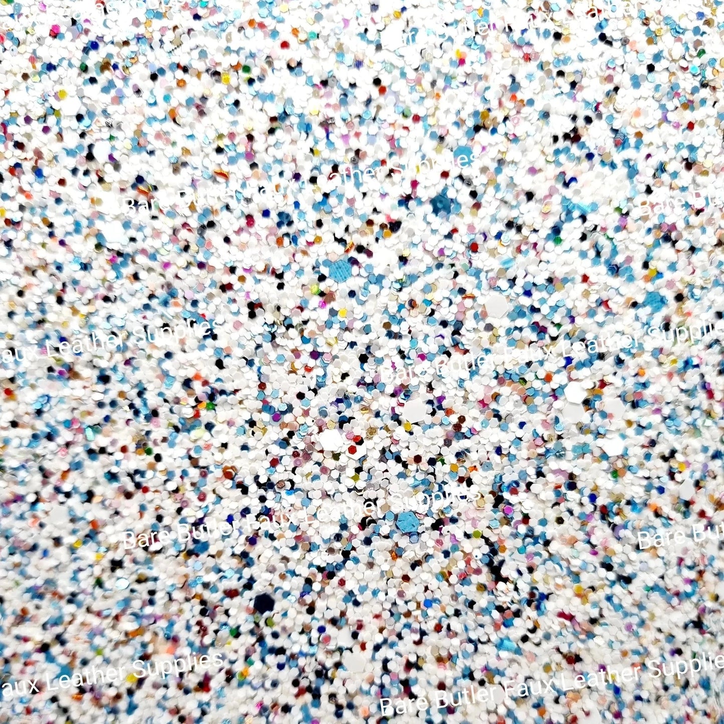 Confetti Mix Chunky Glitter - White/ Blue Mix - Black, Chunky, Faux, Faux Leather, flower, glitter, leather, leatherette, rose, Rose's - Bare Butler Faux Leather Supplies
