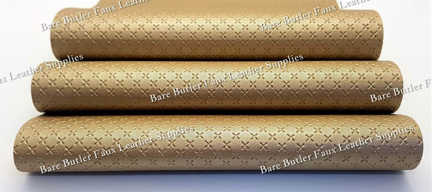 Cross Texture - Gold - cross, faux, Faux Leather, Gold, Leather, leatherette - Bare Butler Faux Leather Supplies
