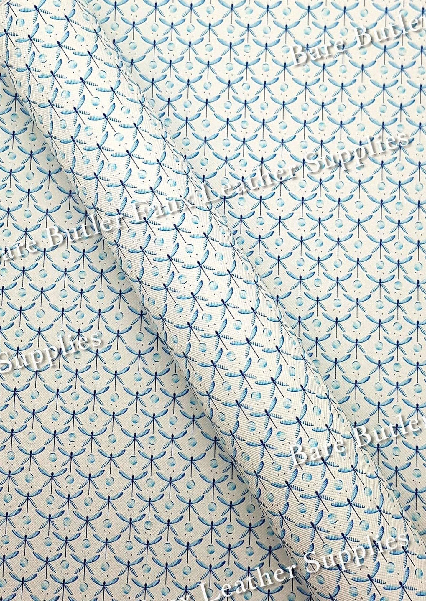 Dragonfly Blue Faux Leather - animal, blue, bug, dragonfly, Faux, Faux Leather, Leather, leatherette - Bare Butler Faux Leather Supplies