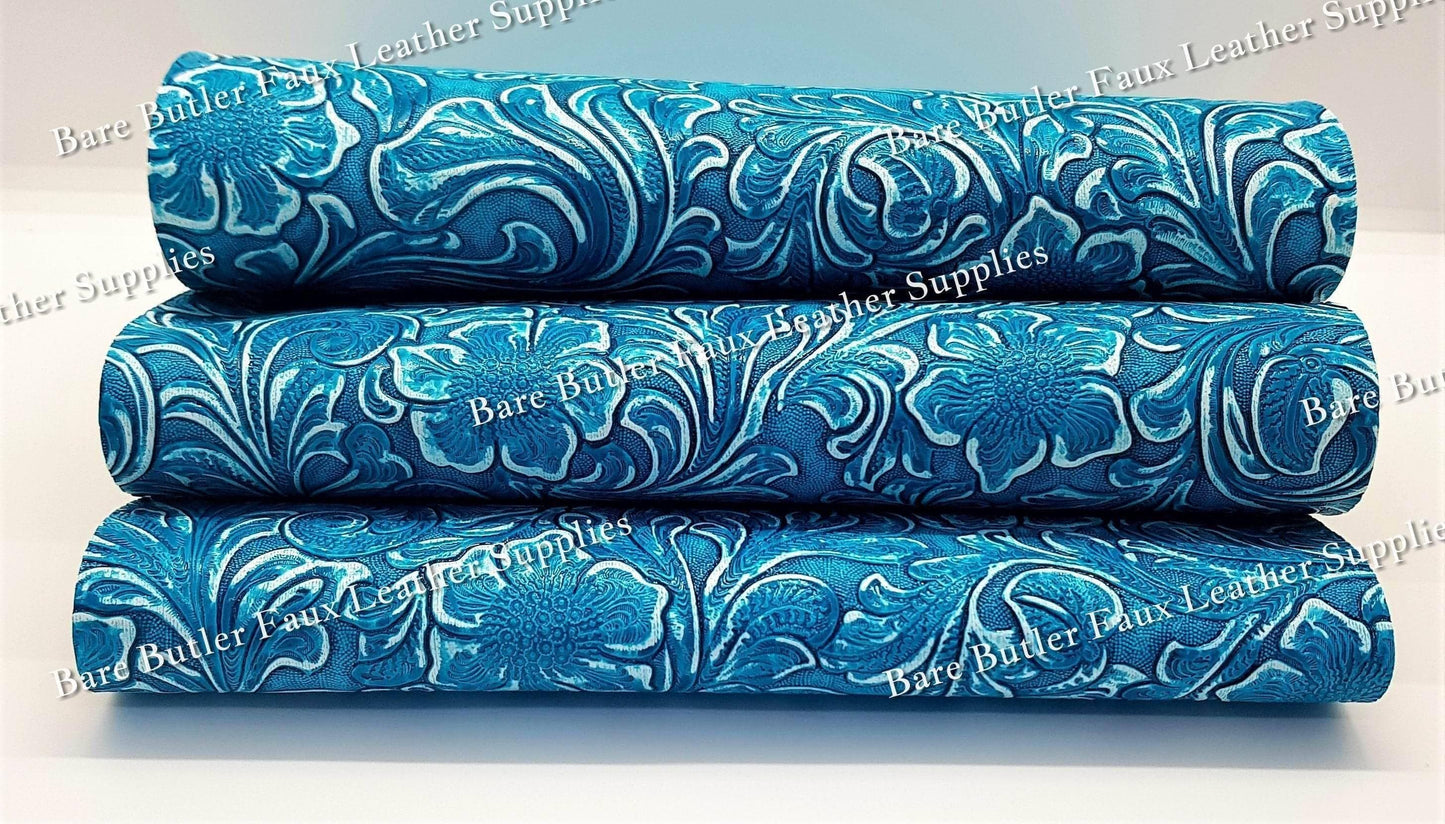 Embossed Floral Bloom Green & White - embossed, Faux, Faux Leather, Floral, Leather, leatherette, metallic, Whats new - Bare Butler Faux Leather Supplies