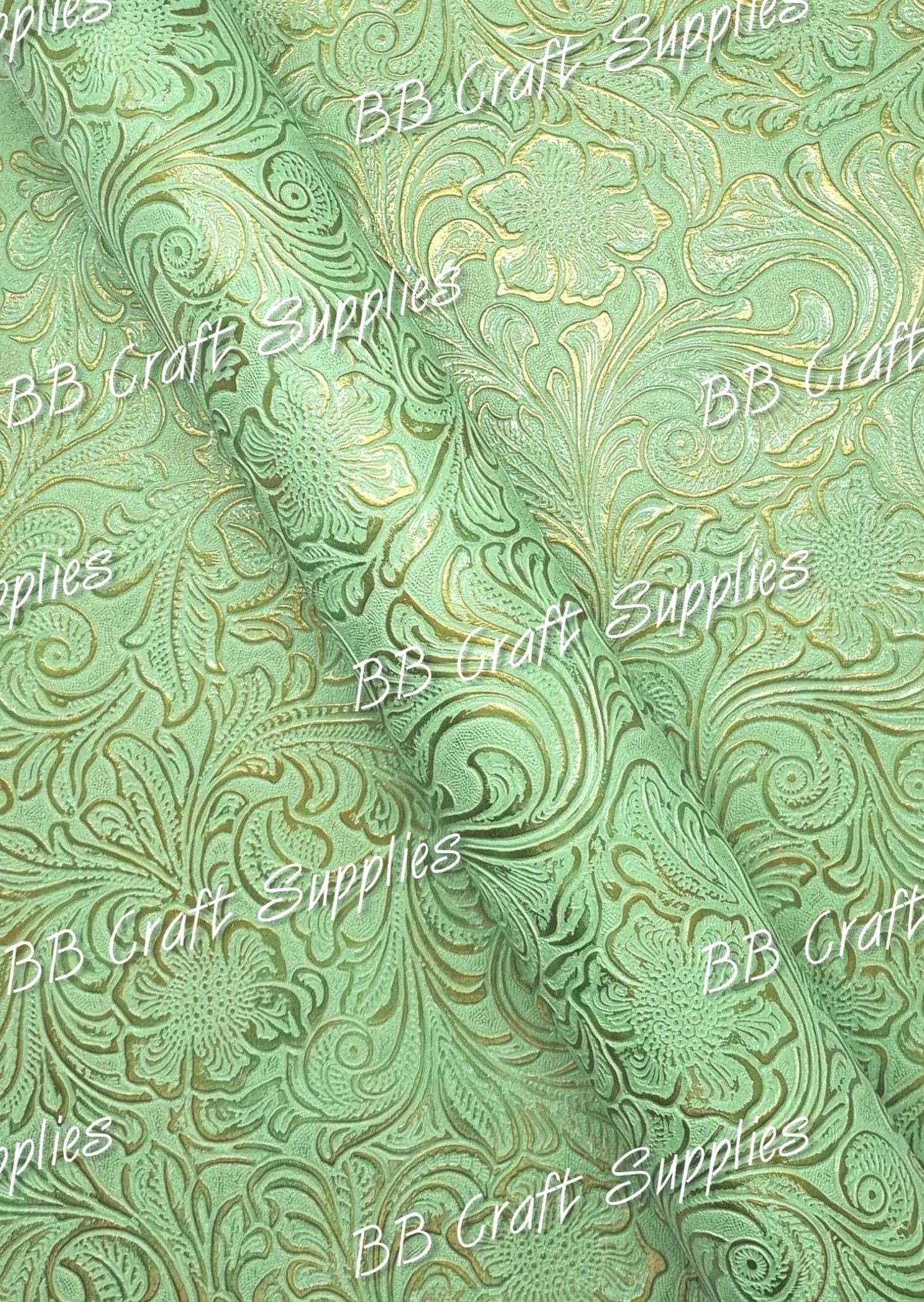 Embossed Floral Bloom Green - embossed, Faux, Faux Leather, Floral, Leather, leatherette, metallic, Whats new - Bare Butler Faux Leather Supplies