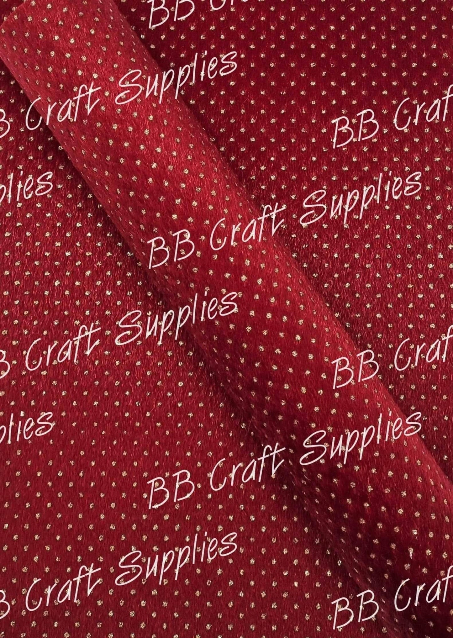 Faux Flocking Fabric Red & Gold Spots - dots, Faux, Faux Leather, flocking, fluffy, gold, red, spots, valentines - Bare Butler Faux Leather Supplies