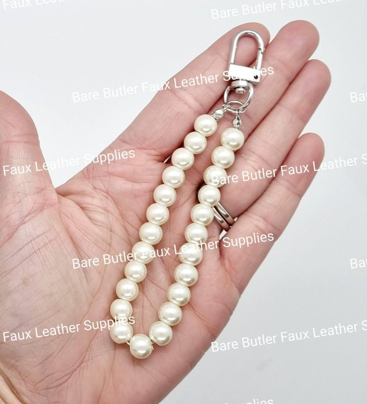 Faux Pearl Wrist Strap - Silver Clip - - Bare Butler Faux Leather Supplies