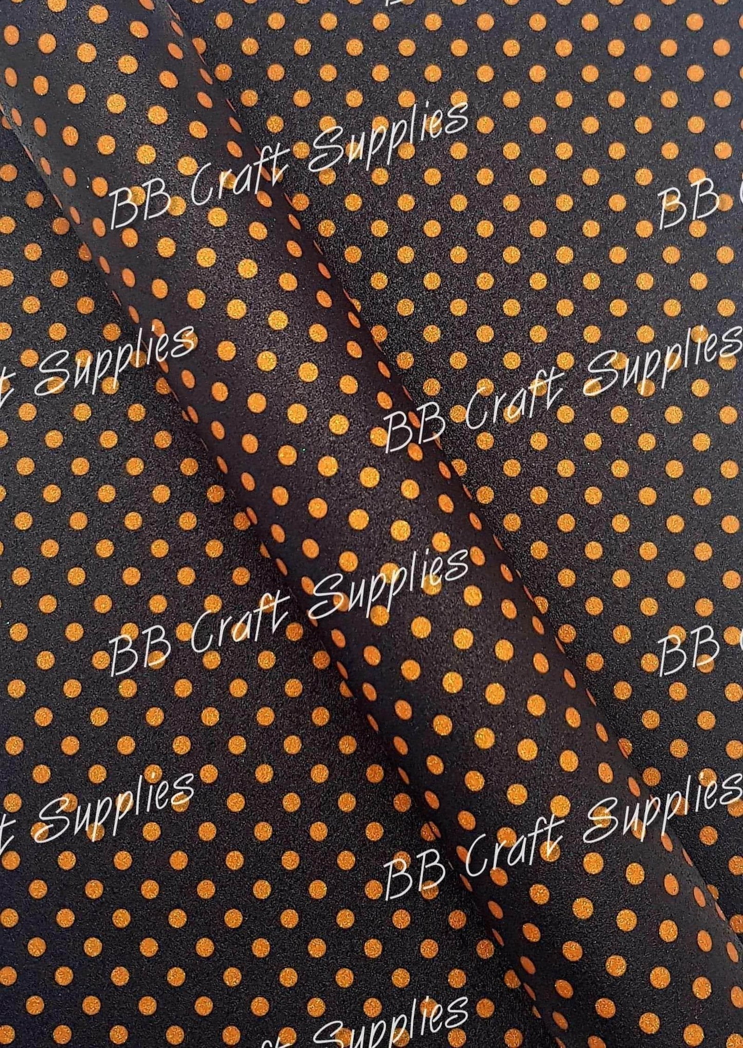 Fine Glitter - Black & Orange Spots - Black, Chunky, Faux, Faux Leather, glitter, Halloween, leather, leatherette, orange, OrangeBlack - Bare Butler Faux Leather Supplies