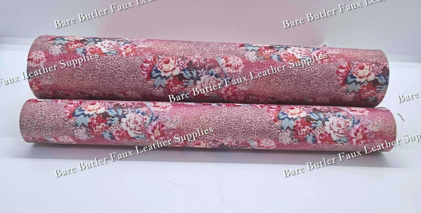 Floral Ripple Pink - Faux, Faux Leather, floral, Florals, flower, Flowers, Leather, leatherette, Litchi, marble, ripple - Bare Butler Faux Leather Supplies