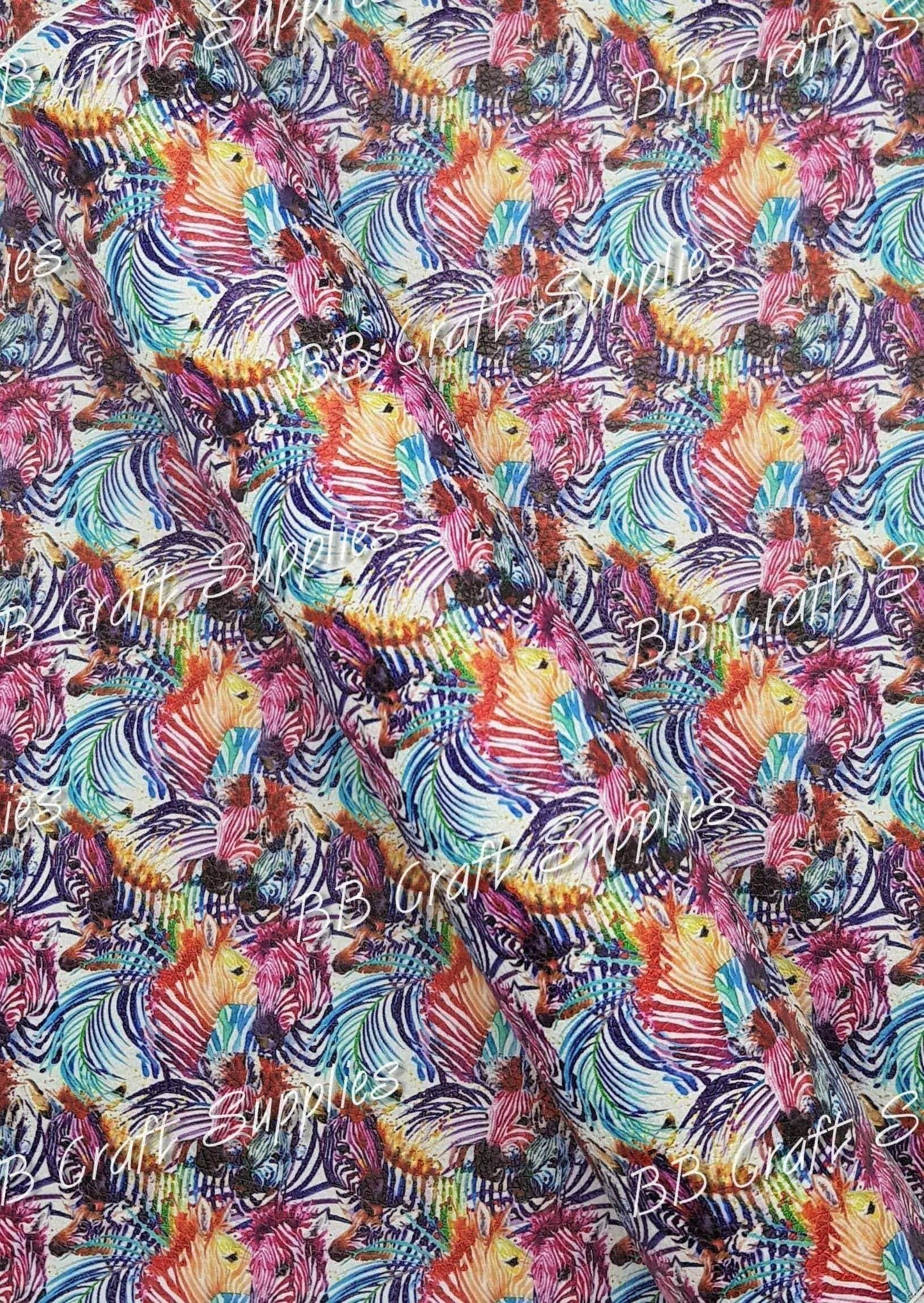 Funky Zebras Litchi - animal, Faux, Faux Leather, funky, Leather, leatherette, Litchi, rainbow, zebra - Bare Butler Faux Leather Supplies