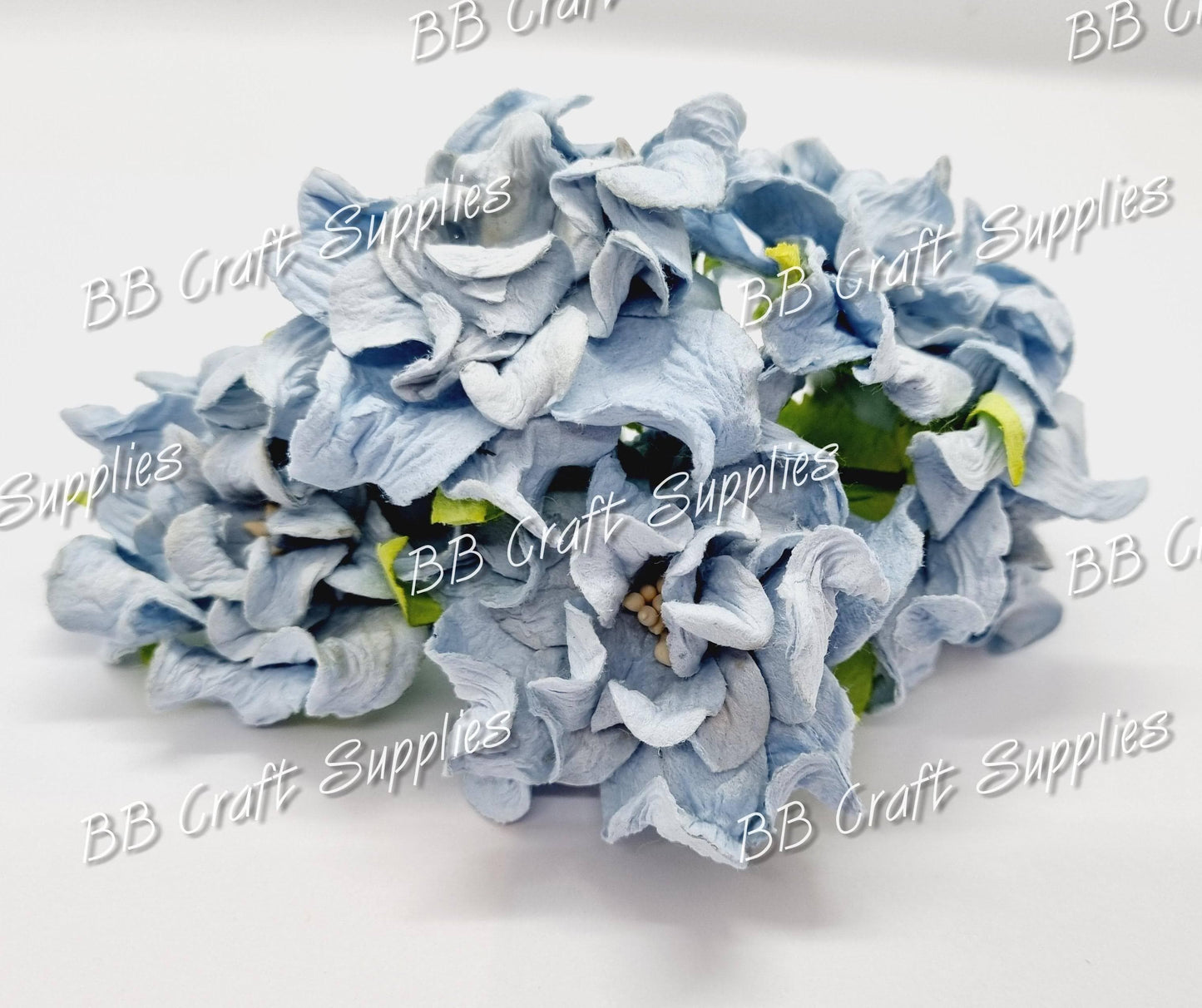 Gardenia Flowers Blue 5 pack - Blue, Embelishment, Flower, Gardenia, Mulburry, mullberry - Bare Butler Faux Leather Supplies