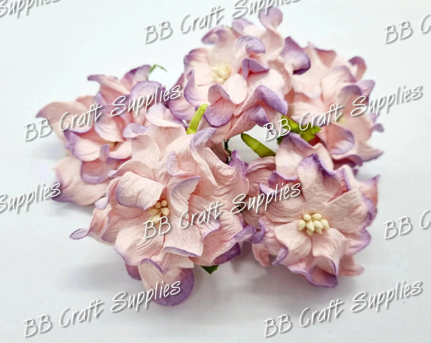 Gardenia Flowers light Pink/Purple tips 5 pack - Embelishment, Flower, Gardenia, Mulburry, mullbery, Pink - Bare Butler Faux Leather Supplies