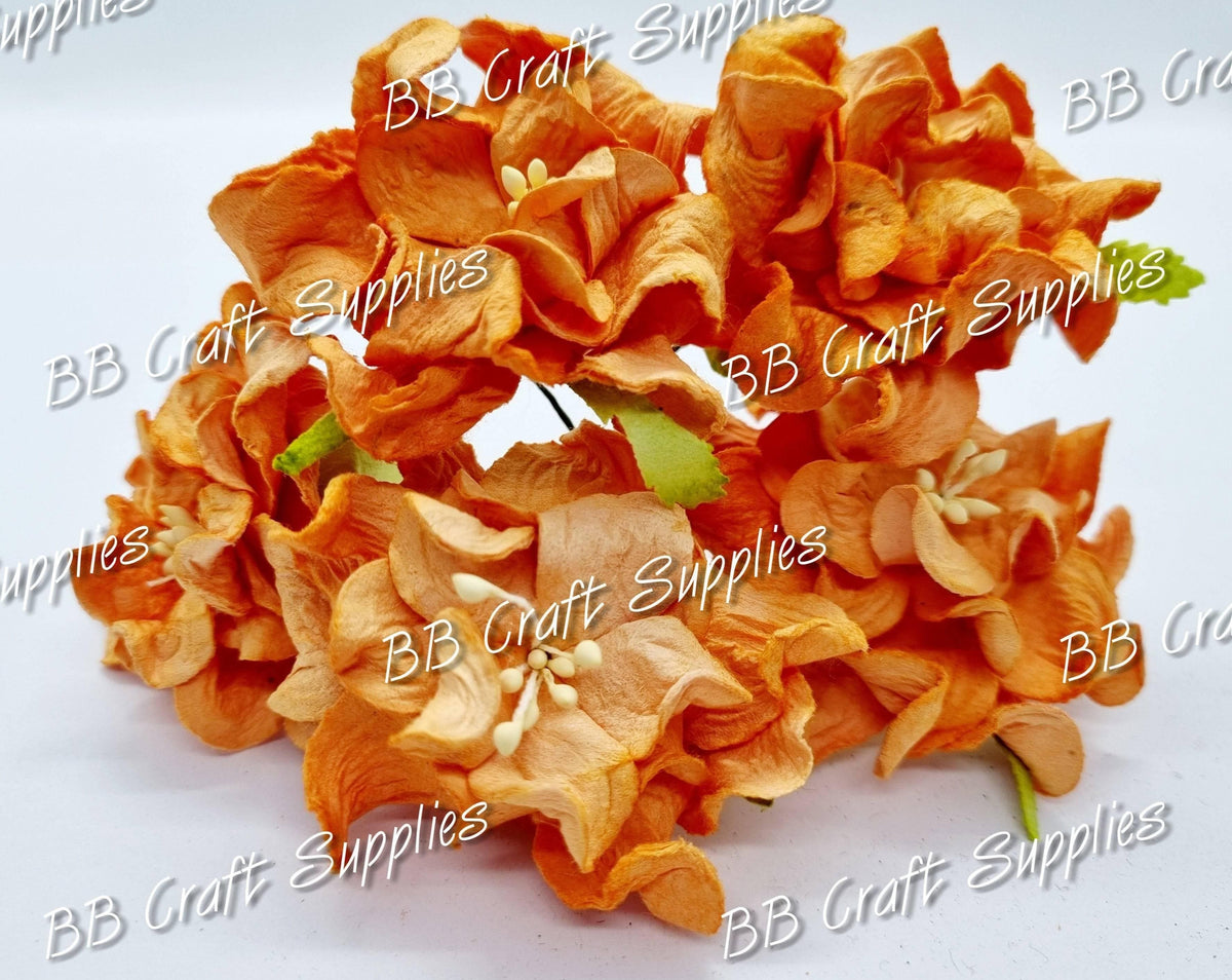 Gardenia Flowers Orange 5 pack - Embelishment, Flower, Gardenia, Mulburry, mullberry, Orange - Bare Butler Faux Leather Supplies