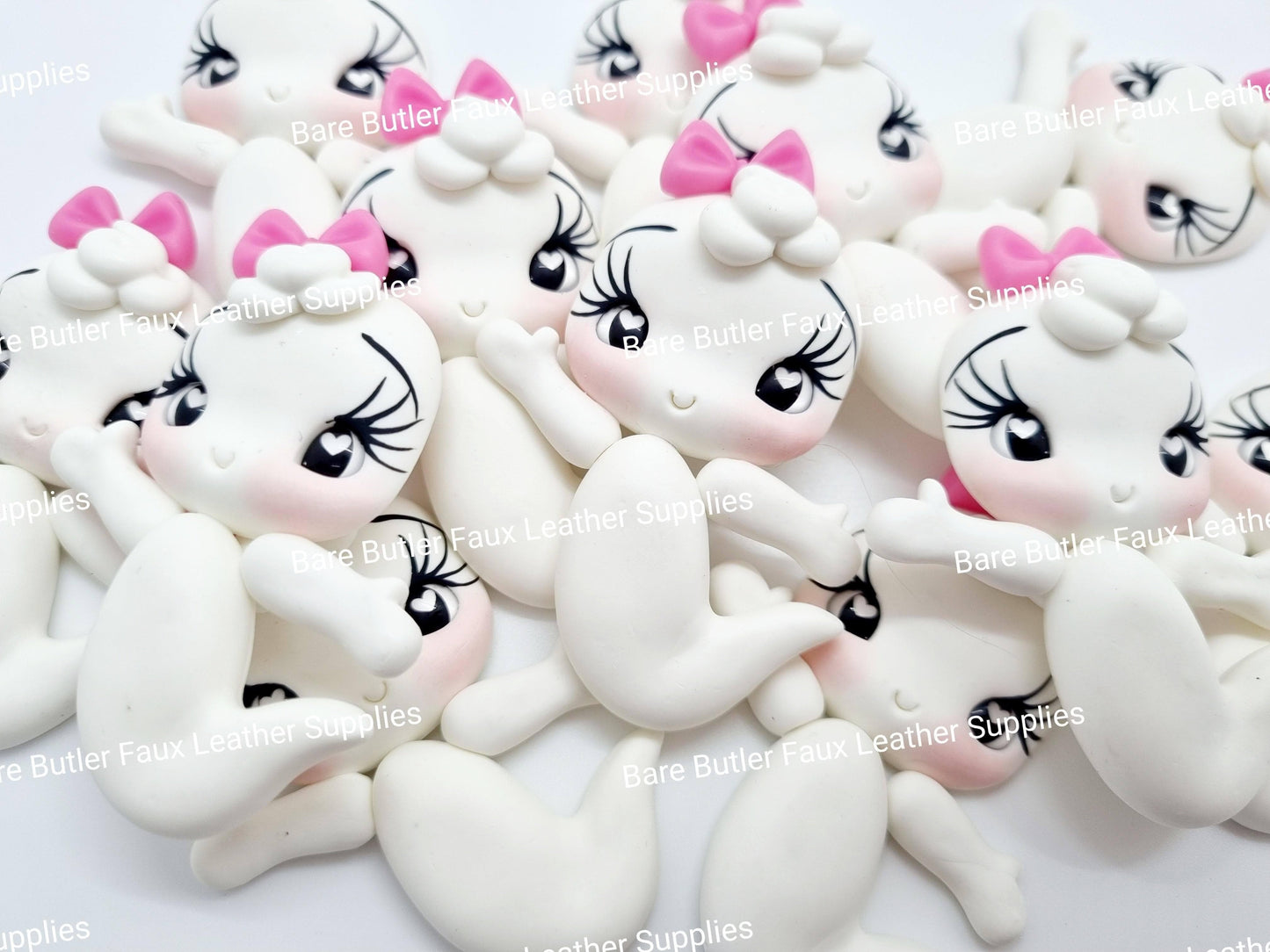 Ghost with Pink Bow - Clay, Clays, ghost, girl - Bare Butler Faux Leather Supplies