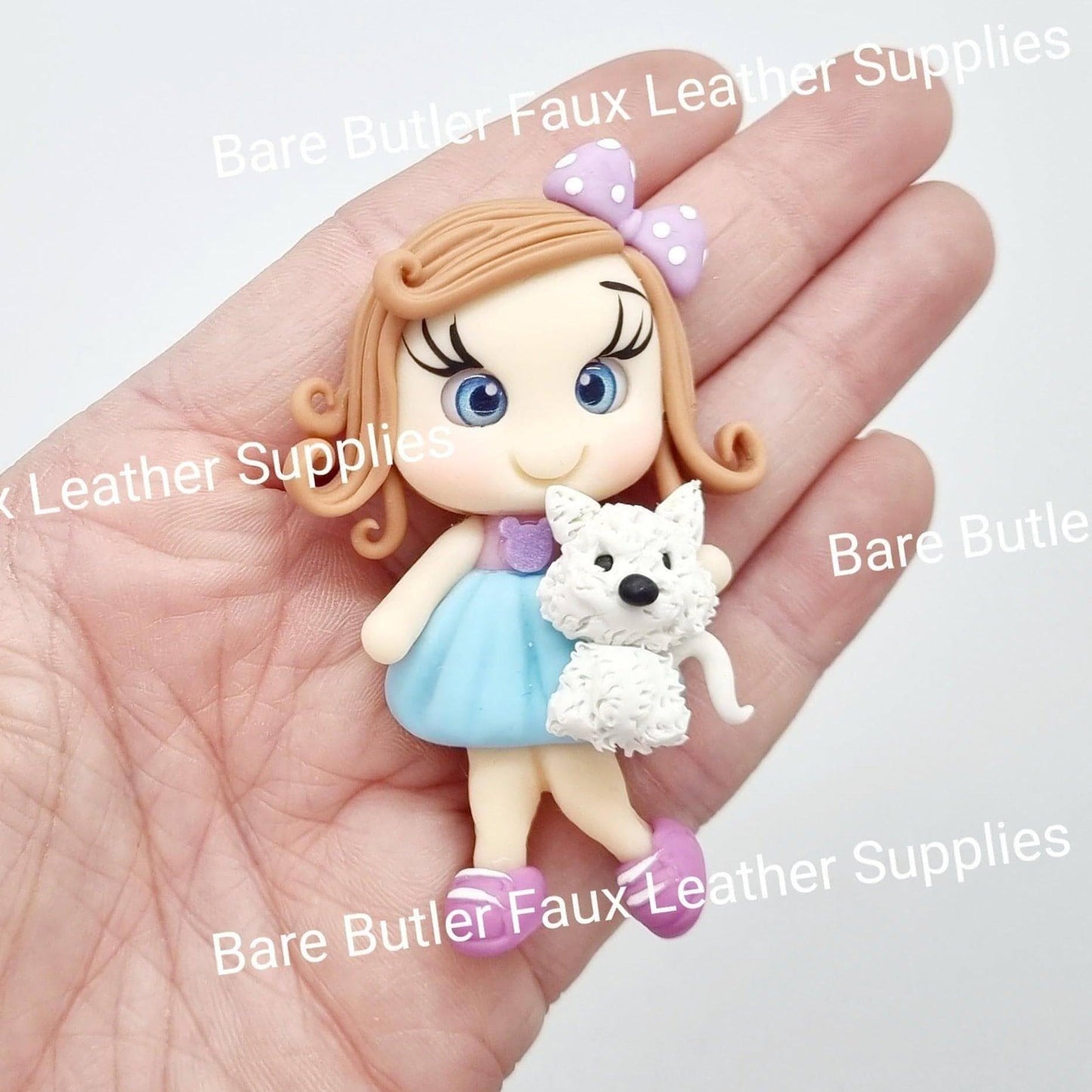 Girl and her white fluffy dog - Clay, Clays, dog, girl, girls, puppy, white - Bare Butler Faux Leather Supplies