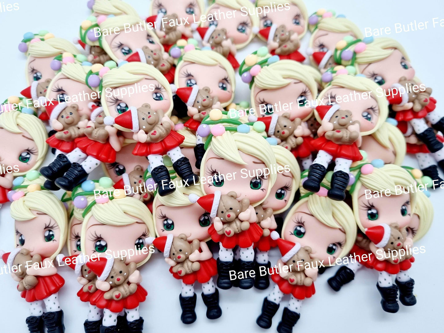 Girl with twinkle lights in her hair and teddy bear - Clay, Clays, girl - Bare Butler Faux Leather Supplies