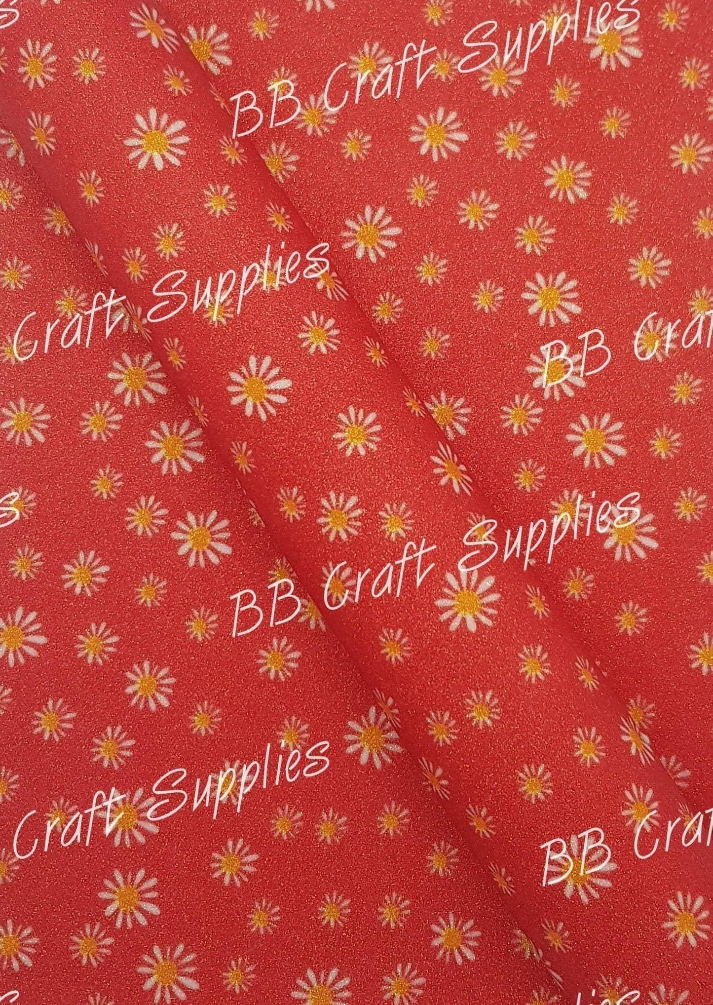 Glitter - Daisy Red - Daisy, Faux, Faux Leather, Glitter, Leather, leatherette, Mothers Day, Yellow - Bare Butler Faux Leather Supplies