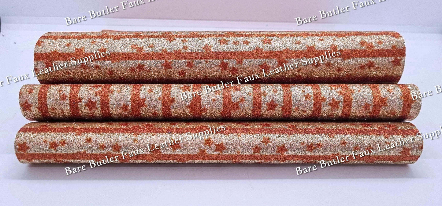 Glitter - Fine Glitter Stars Orange - Faux, Glitter, leather, leatherette, orange, Stars - Bare Butler Faux Leather Supplies