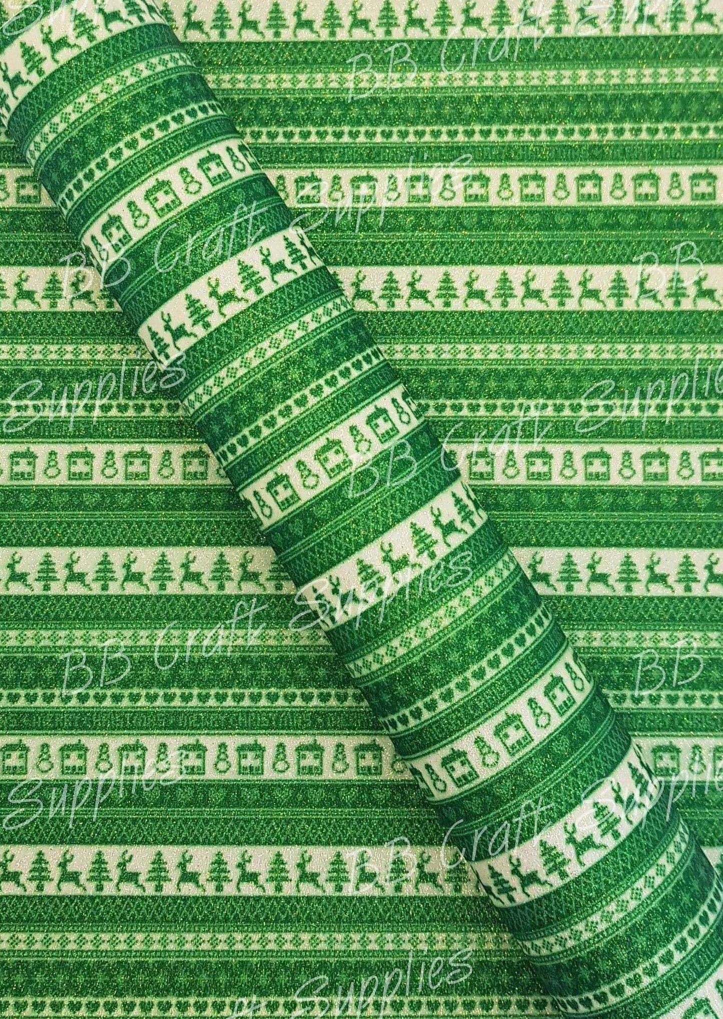 Glitter Holiday Sweater Green - Faux, Faux Leather, Floral, Glitter, snowflake - Bare Butler Faux Leather Supplies