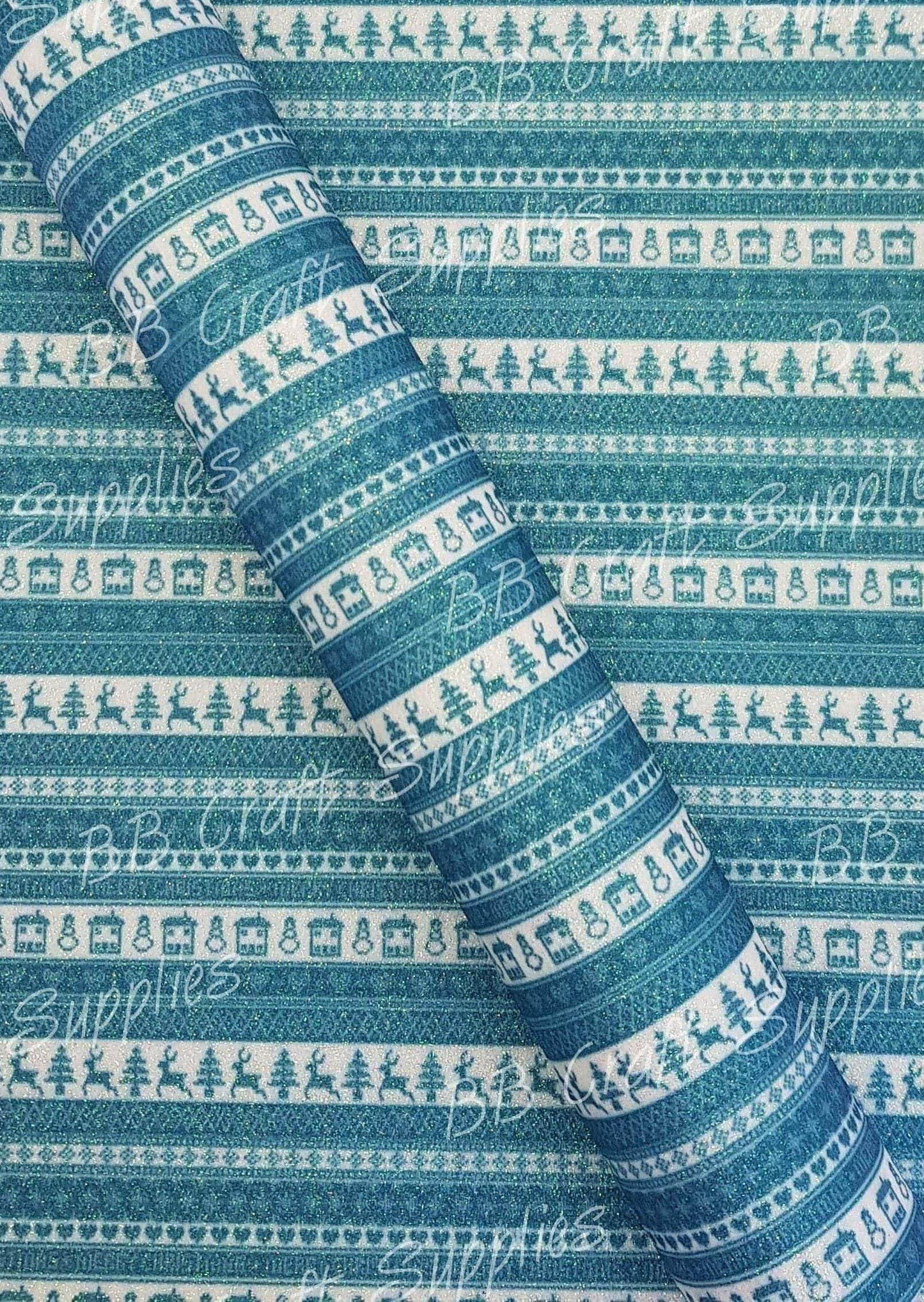 Glitter Holiday Sweater Teal - Faux, Faux Leather, Floral, Glitter, snowflake - Bare Butler Faux Leather Supplies